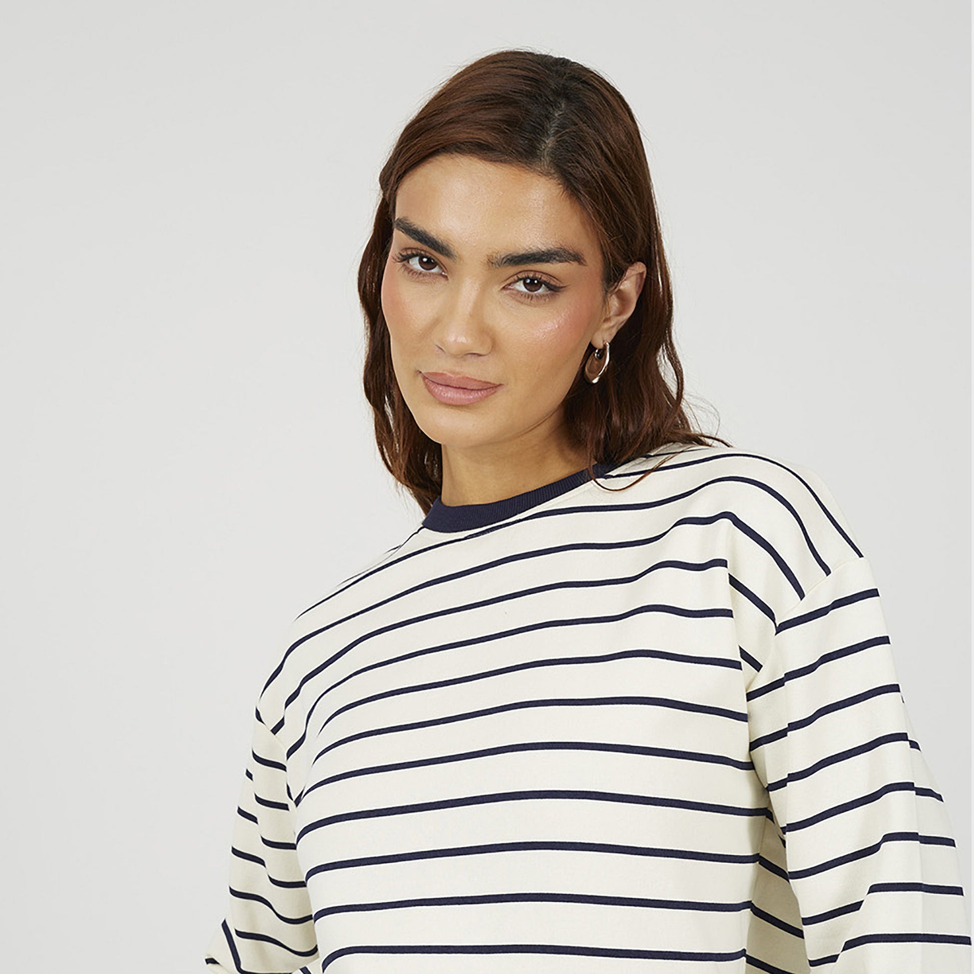 Brave Soul Navy Classic Stripe Crew Neck Sweatshirt - Navy Image 4