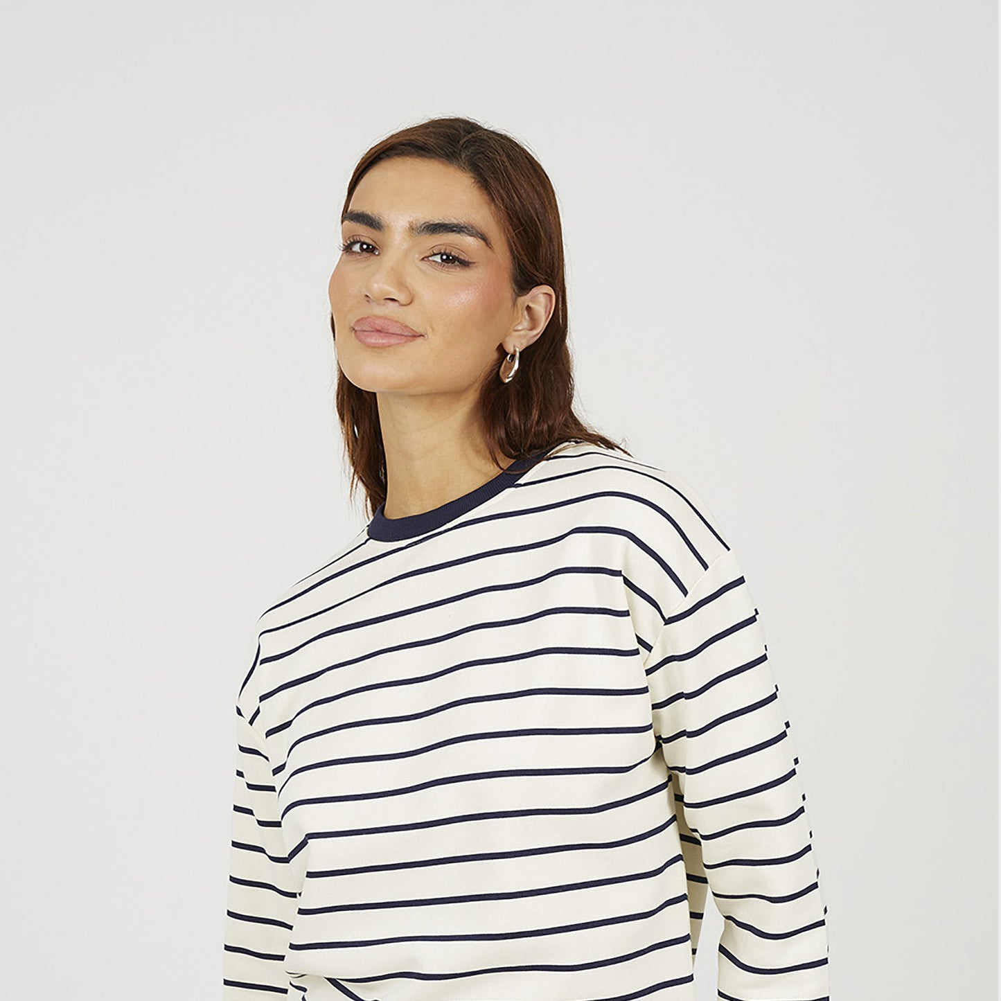 Brave Soul Navy Classic Stripe Crew Neck Sweatshirt - Navy Image 1