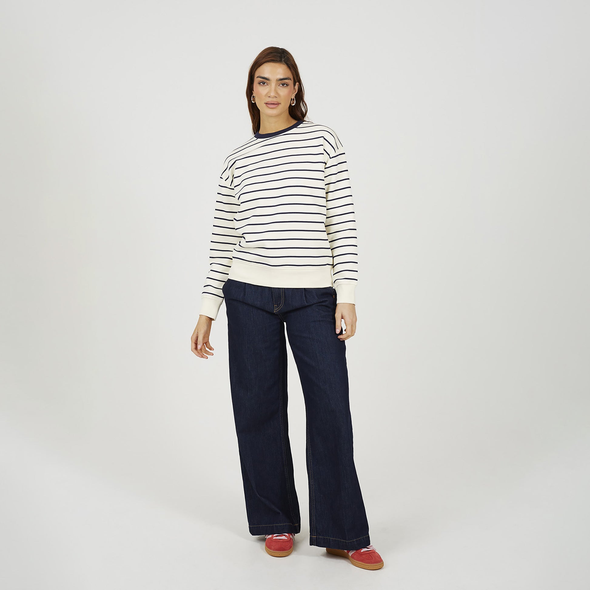 Brave Soul Navy Classic Stripe Crew Neck Sweatshirt - Navy Image 3