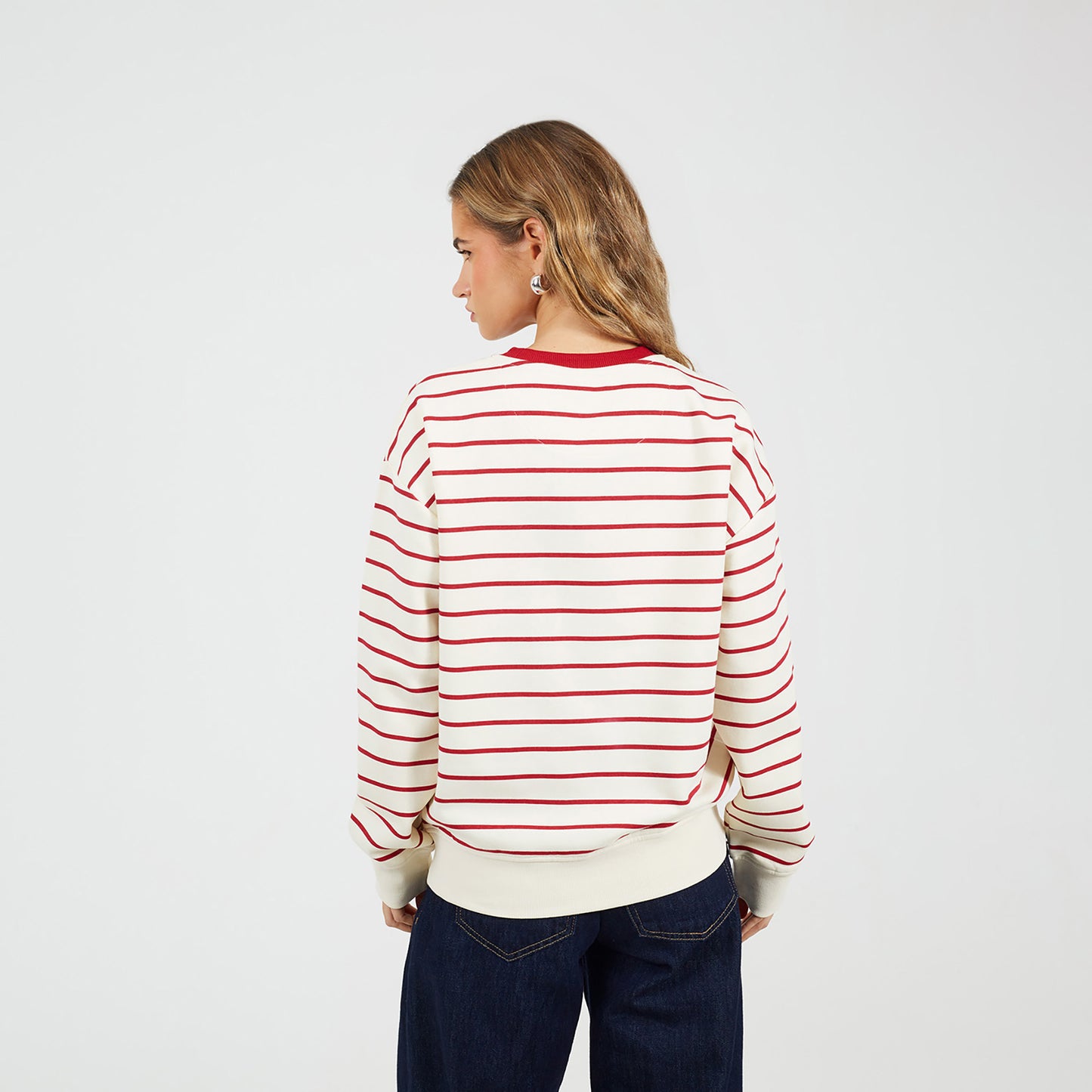 Brave Soul Red Classic Stripe Crew Neck Sweatshirt - Red Image 2