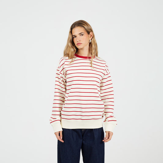 Brave Soul Red Classic Stripe Crew Neck Sweatshirt - Red Image 1