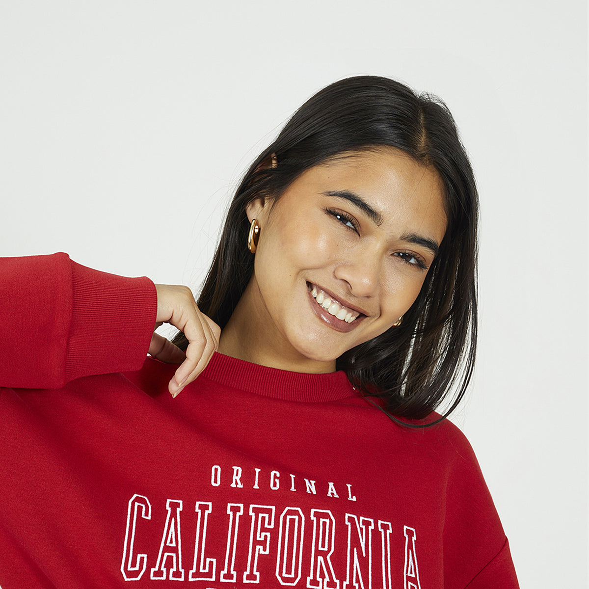 Brave Soul Red Crew Neck Embroidered Sweatshirt - Red Image 4