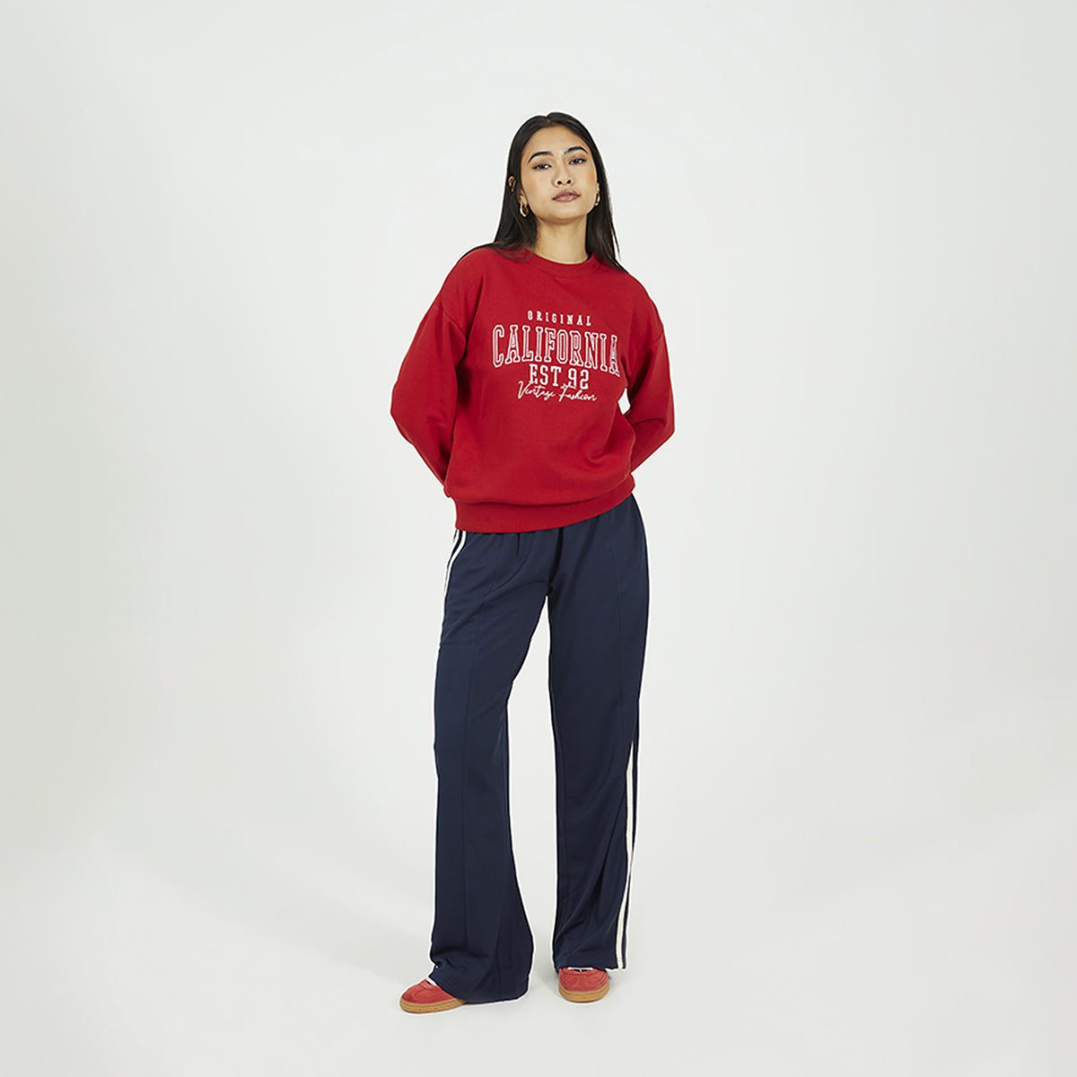 Brave Soul Red Crew Neck Embroidered Sweatshirt - Red Image 3