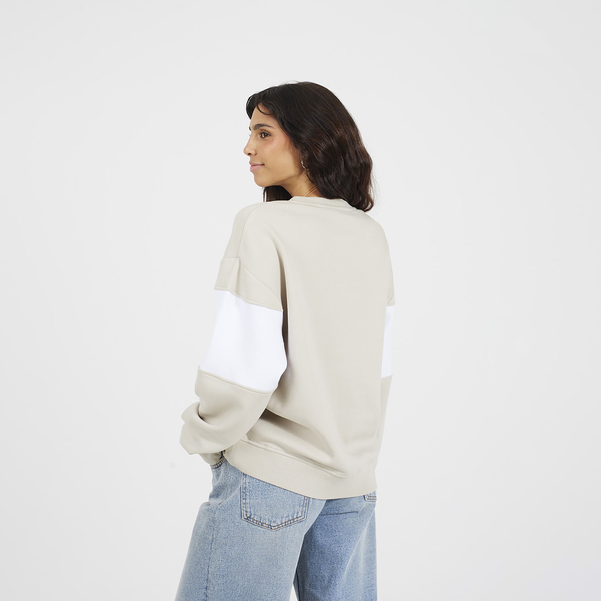Brave Soul Stone Contrast Stripe Panel Crew Neck Sweatshirt - Stone Image 2