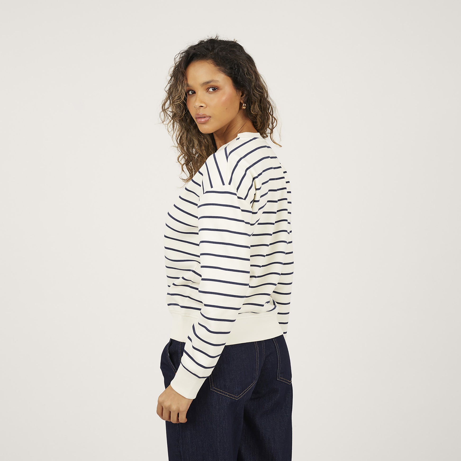 Brave Soul Navy Stripe Embroidered Crew Neck Sweatshirt - Navy Image 2