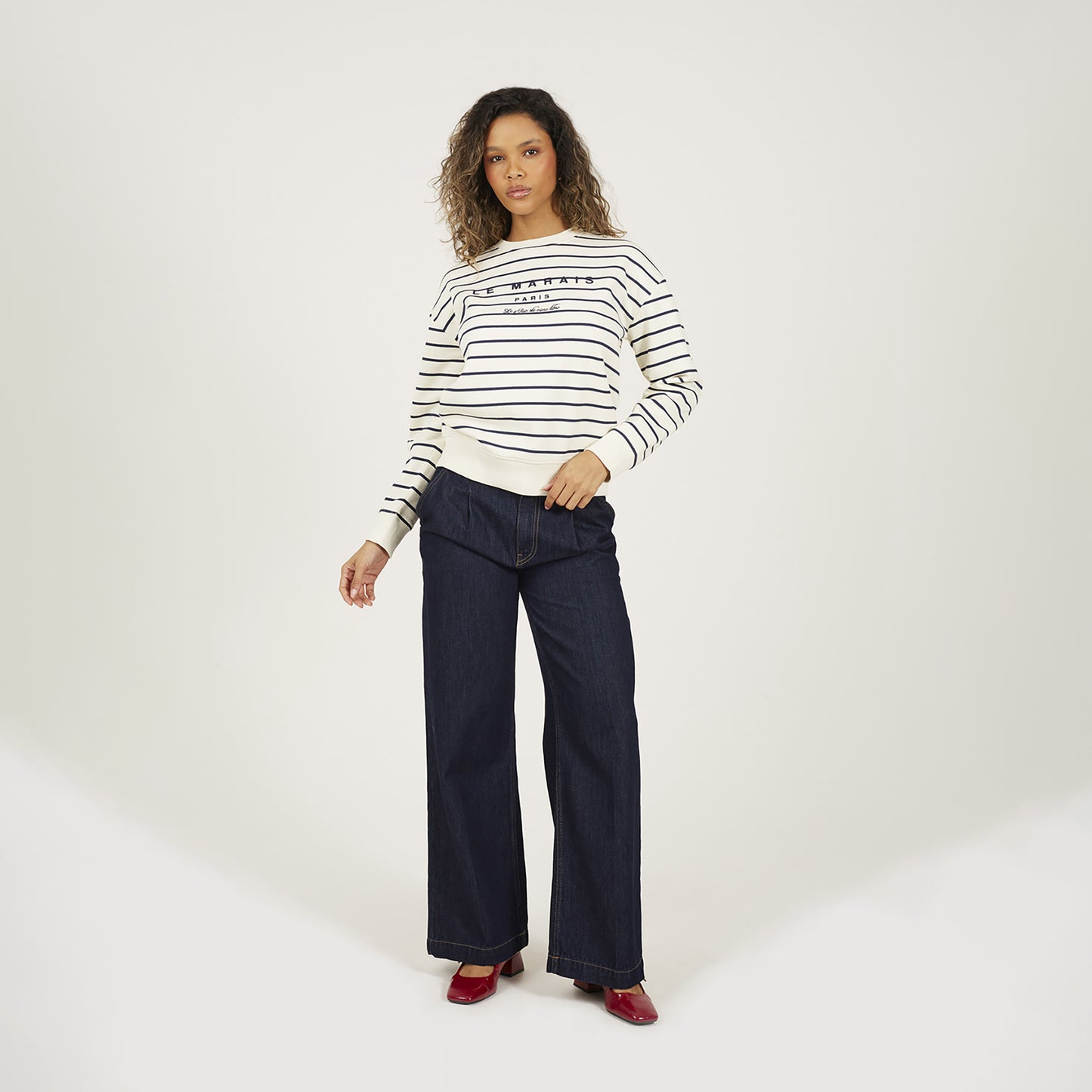 Brave Soul Navy Stripe Embroidered Crew Neck Sweatshirt - Navy Image 3