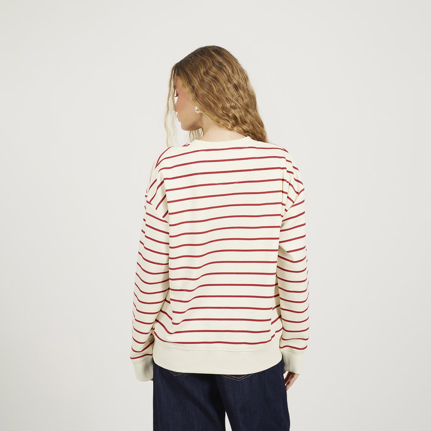 Brave Soul Red Stripe Embroidered Crew Neck Sweatshirt - Red Image 2