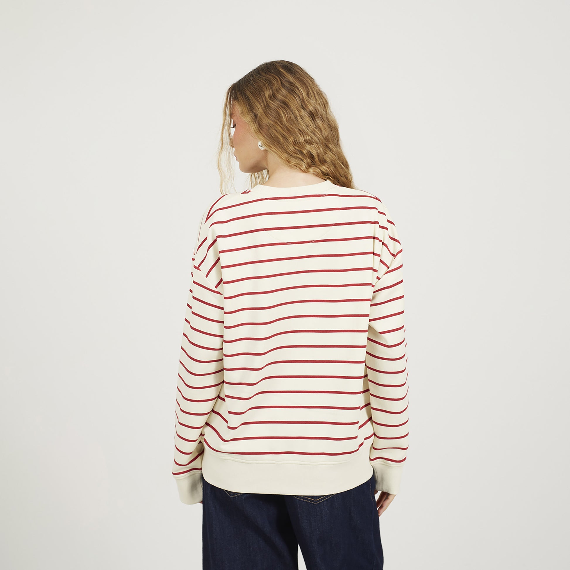 Brave Soul Red Stripe Embroidered Crew Neck Sweatshirt - Red Image 2