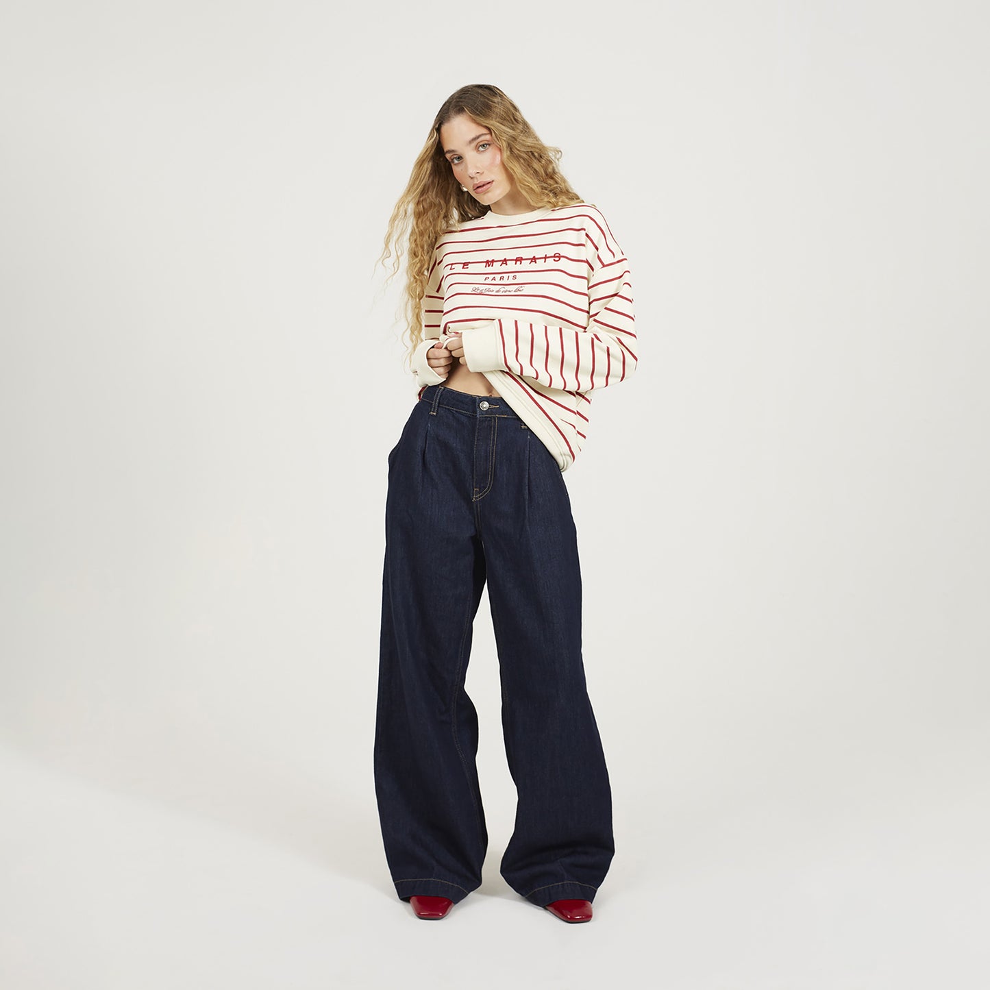 Brave Soul Red Stripe Embroidered Crew Neck Sweatshirt - Red Image 3