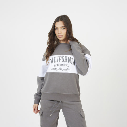 Brave Soul Grey Contrast Stripe Panel Crew Neck Sweatshirt - Grey Image 1