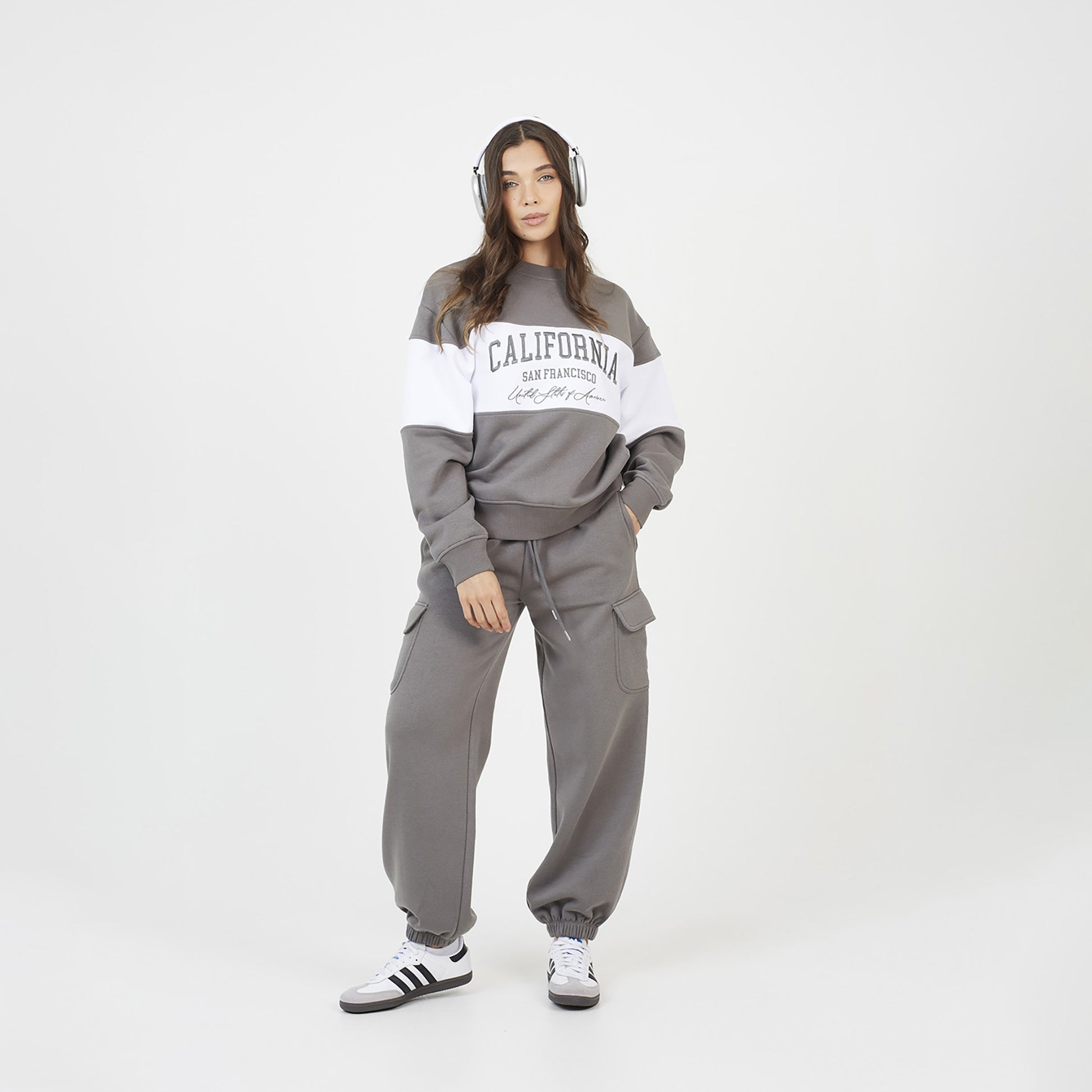 Brave Soul Grey Contrast Stripe Panel Crew Neck Sweatshirt - Grey Image 3