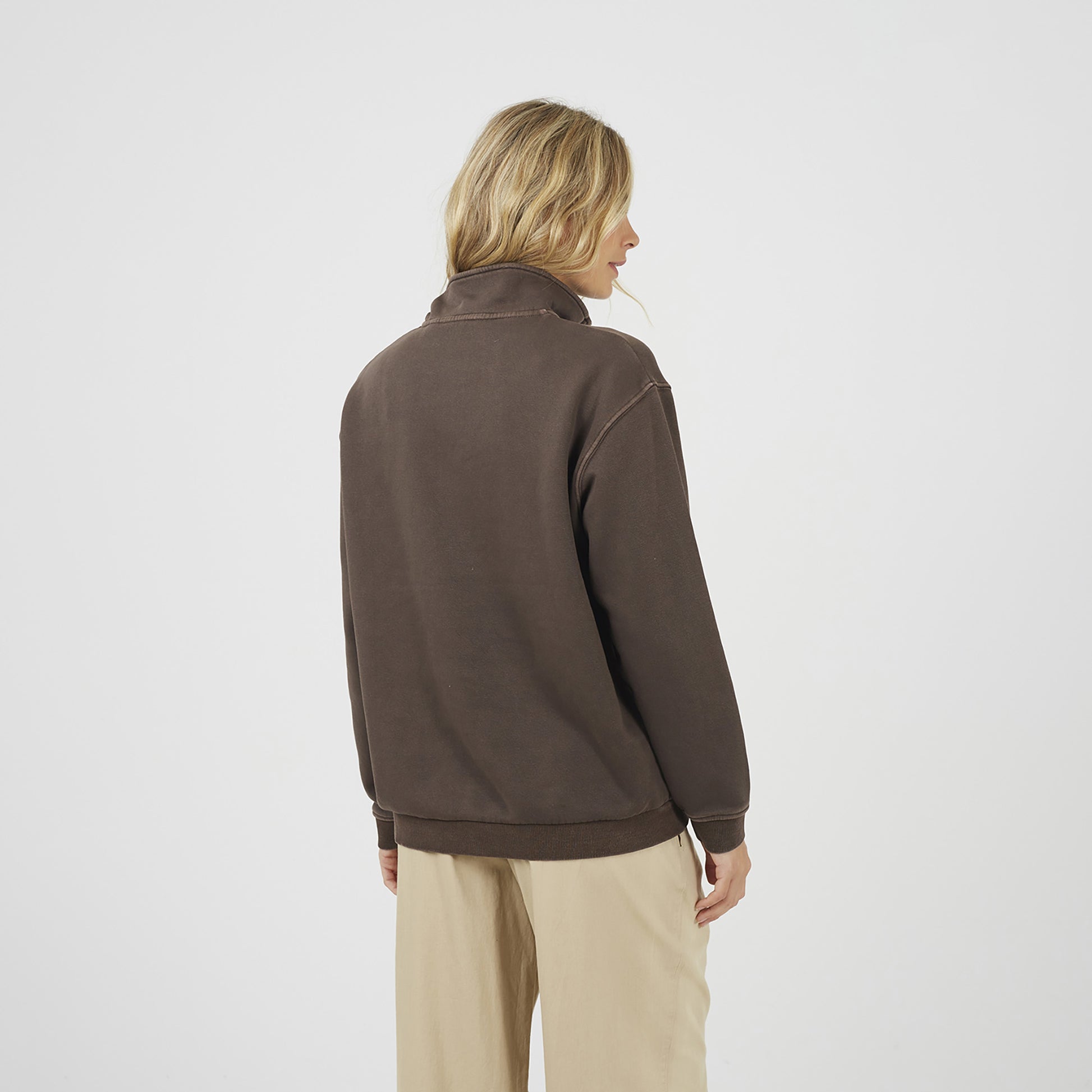 Brave Soul Brown Quarter Zip Funnel Neck Sweatshirt - Brown Image 2