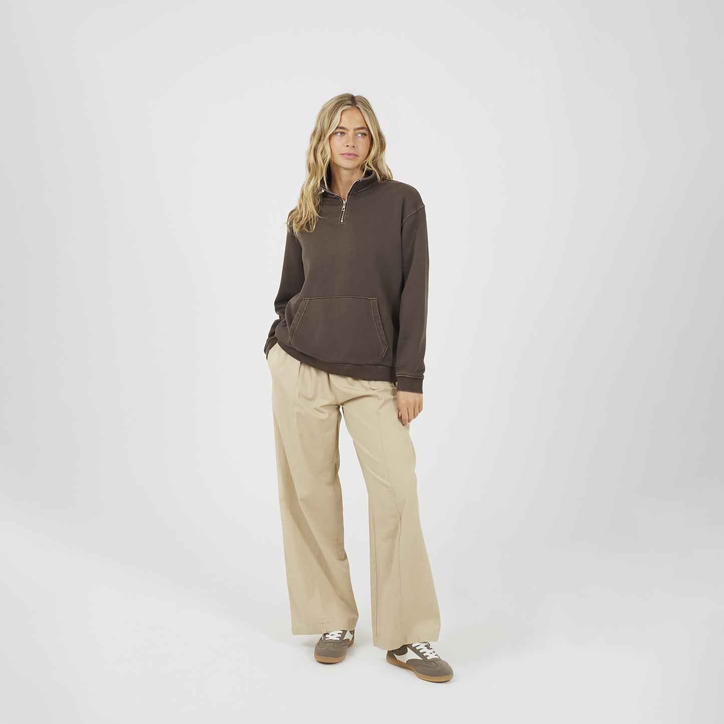 Brave Soul Brown Quarter Zip Funnel Neck Sweatshirt - Brown Image 3