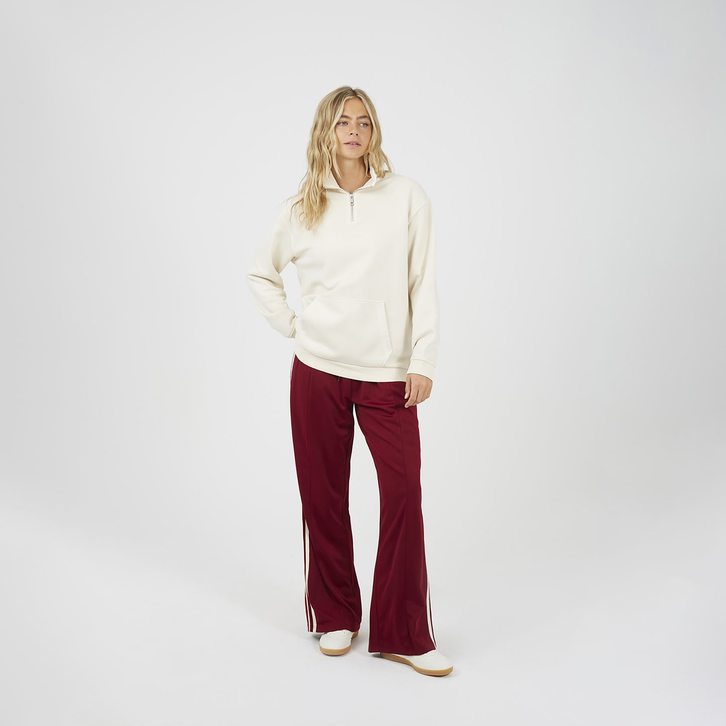 Brave Soul Cream Quarter Zip Funnel Neck Sweatshirt - Cream Image 3
