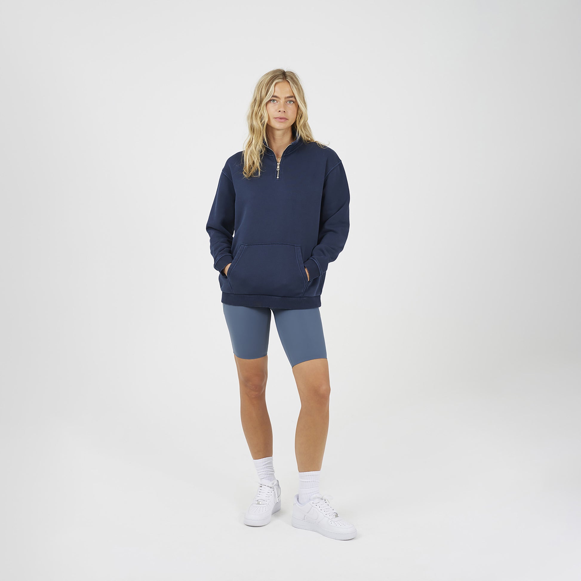 Brave Soul Navy Quarter Zip Funnel Neck Sweatshirt - Navy Image 3