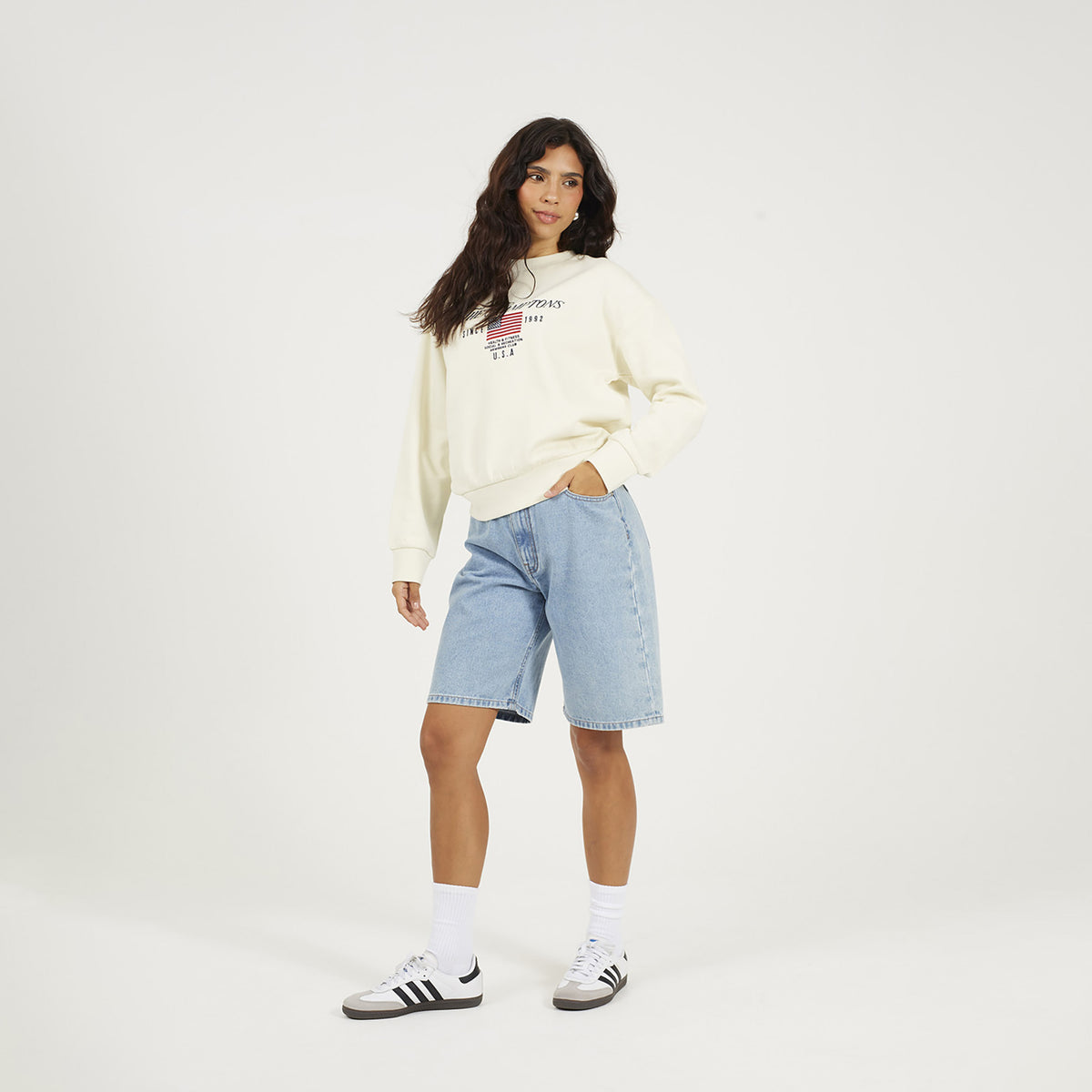 Brave Soul Cream Crew Neck Embroidered Sweatshirt - Cream Image 3