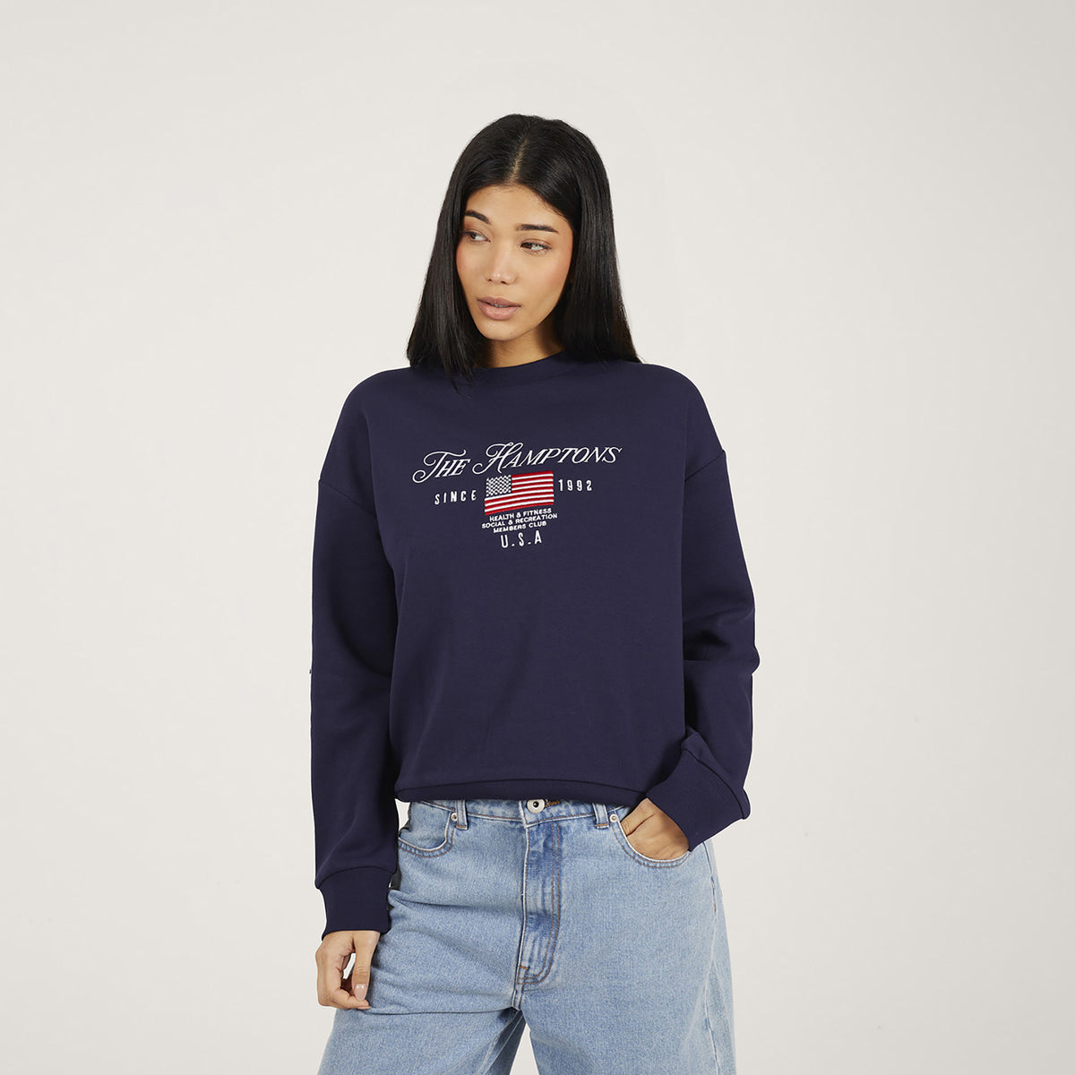 Brave Soul Navy Crew Neck Embroidered Sweatshirt - Navy Image 1