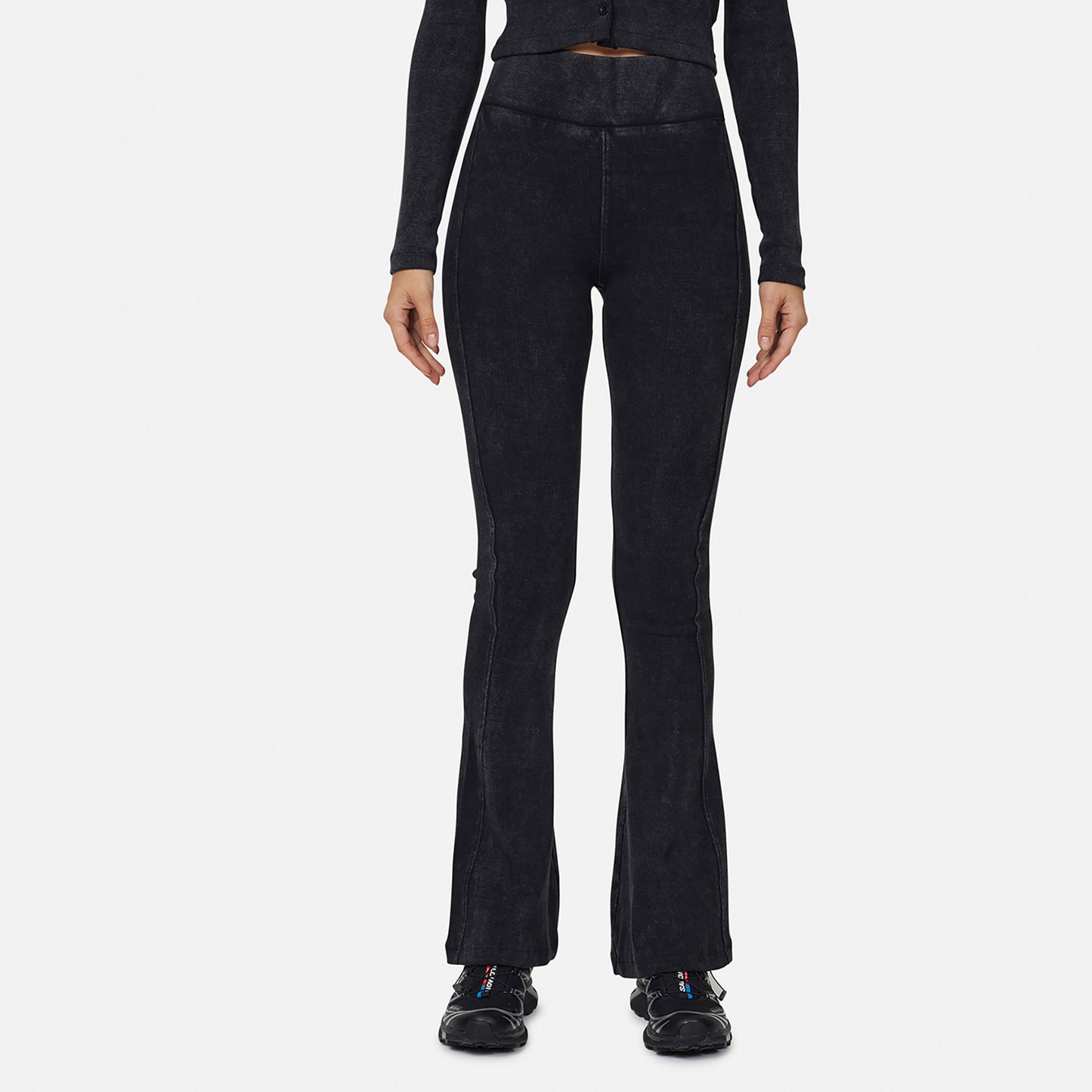 Good For Nothing Black Flared Ribbed Leggings - Black Image 1
