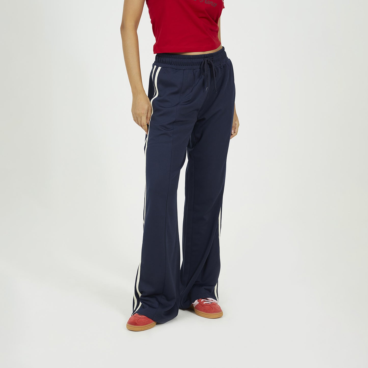 Brave Soul Navy Side Stripe Wide Leg Joggers - Navy Image 1