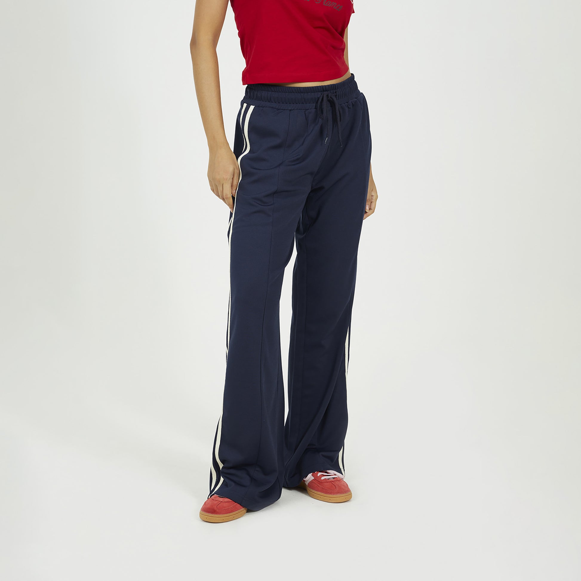 Brave Soul Navy Side Stripe Wide Leg Joggers - Navy Image 1