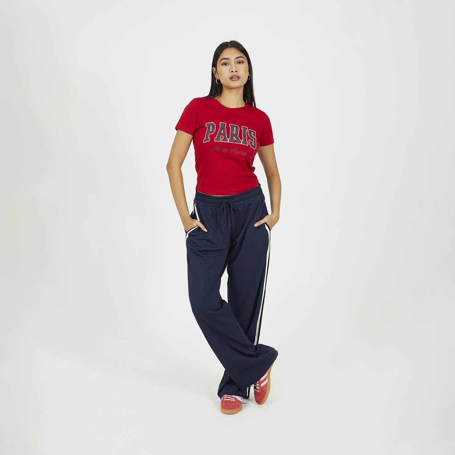 Brave Soul Navy Side Stripe Wide Leg Joggers - Navy Image 3