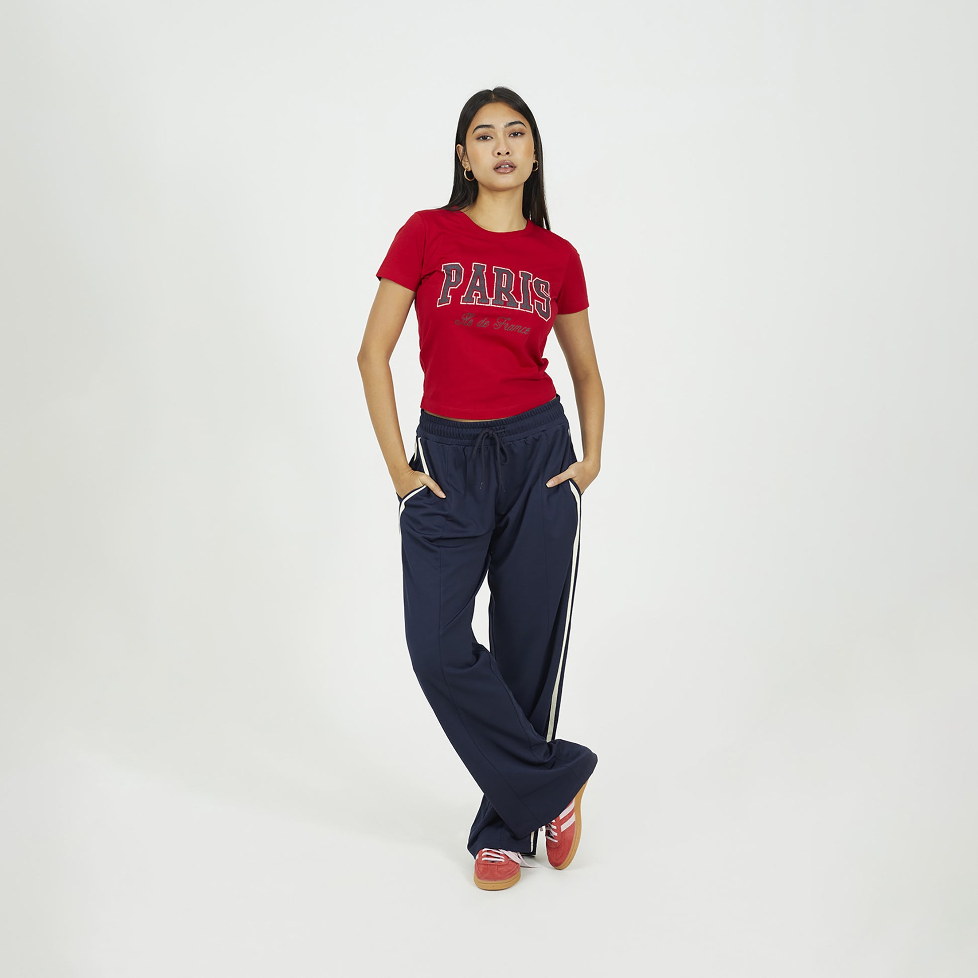 Brave Soul Navy Side Stripe Wide Leg Joggers - Navy Image 3