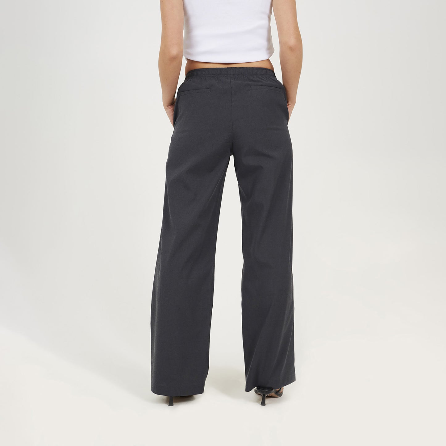 Brave Soul Grey Check Tailored Trousers With Elasticated Waist - Grey Image 2
