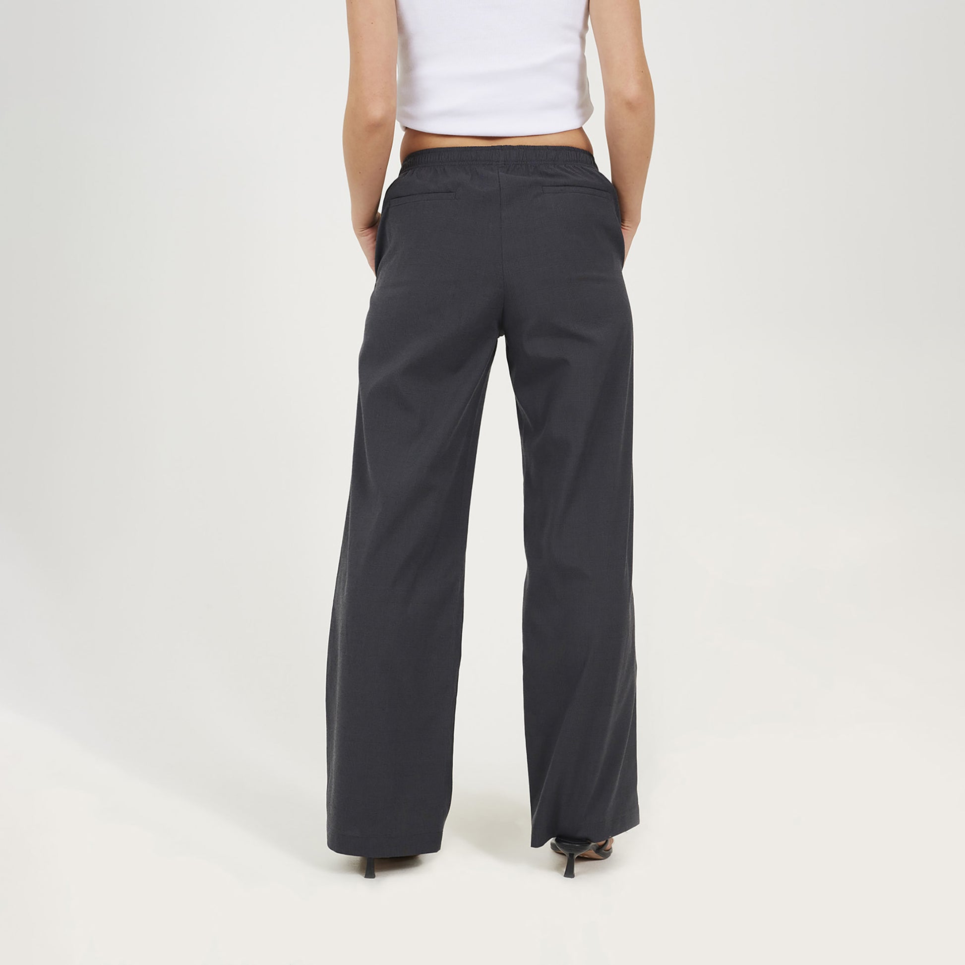 Brave Soul Grey Check Tailored Trousers With Elasticated Waist - Grey Image 2