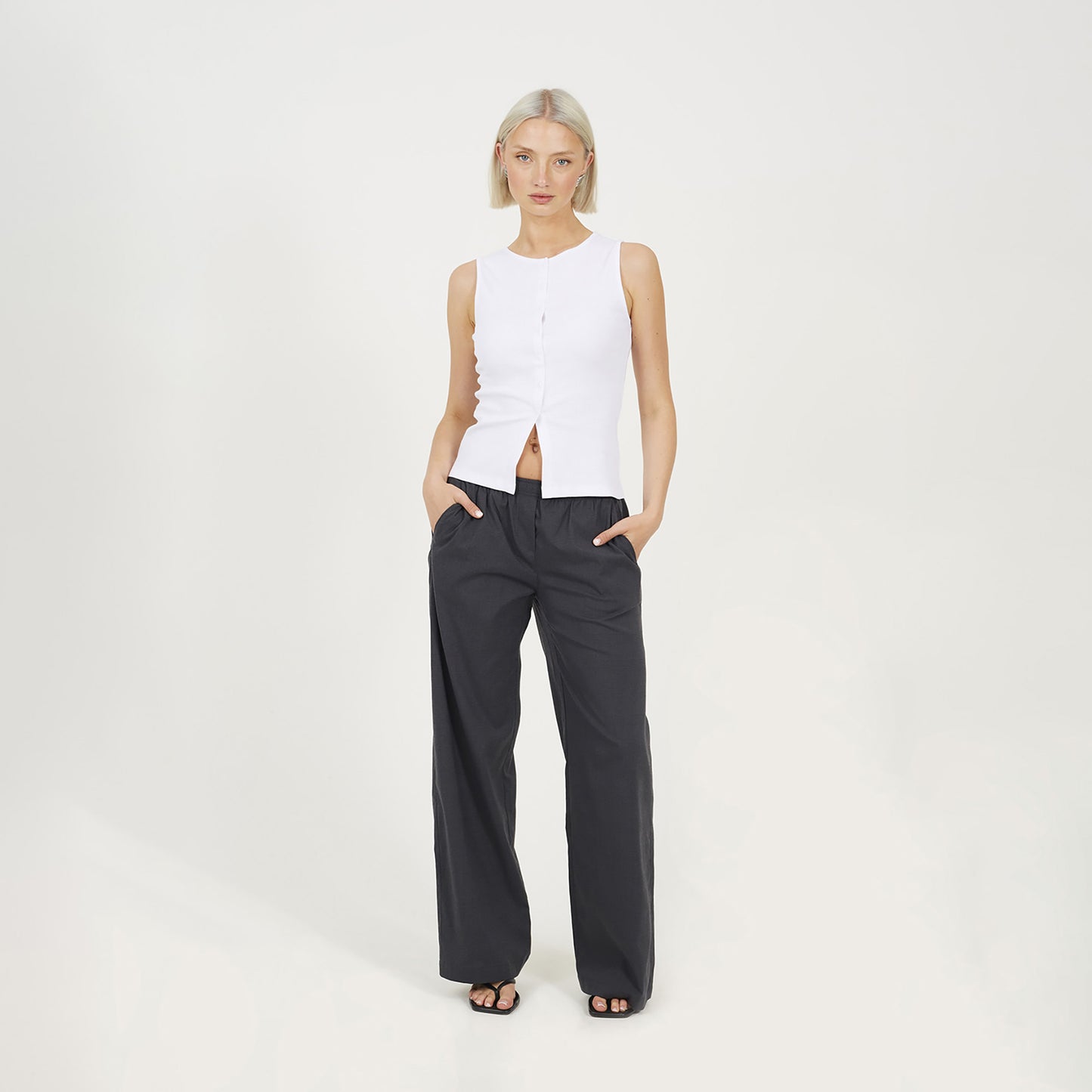 Brave Soul Grey Check Tailored Trousers With Elasticated Waist - Grey Image 3