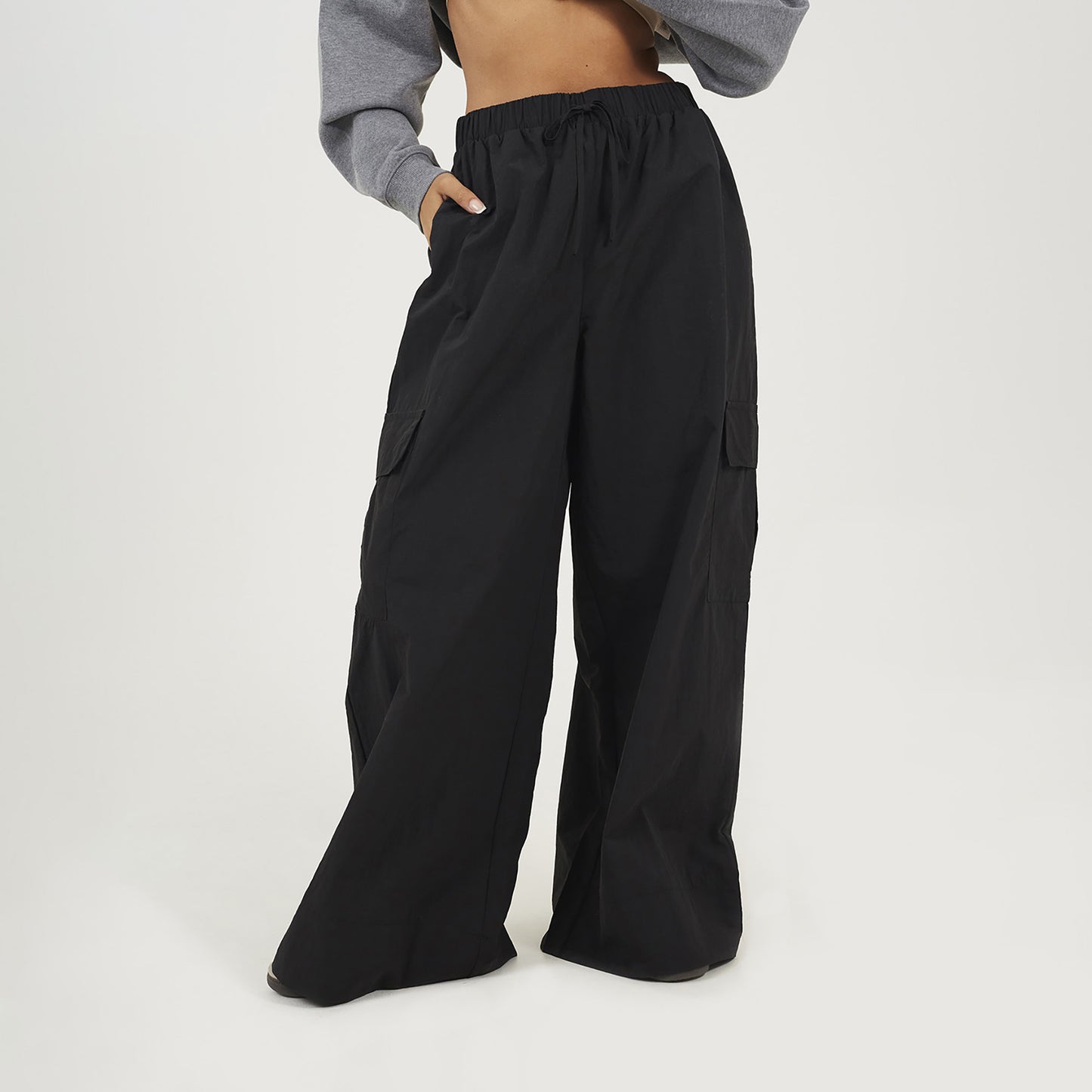 Brave Soul Black Baggy Cargo Trousers With Pocket Details - Black Image 1