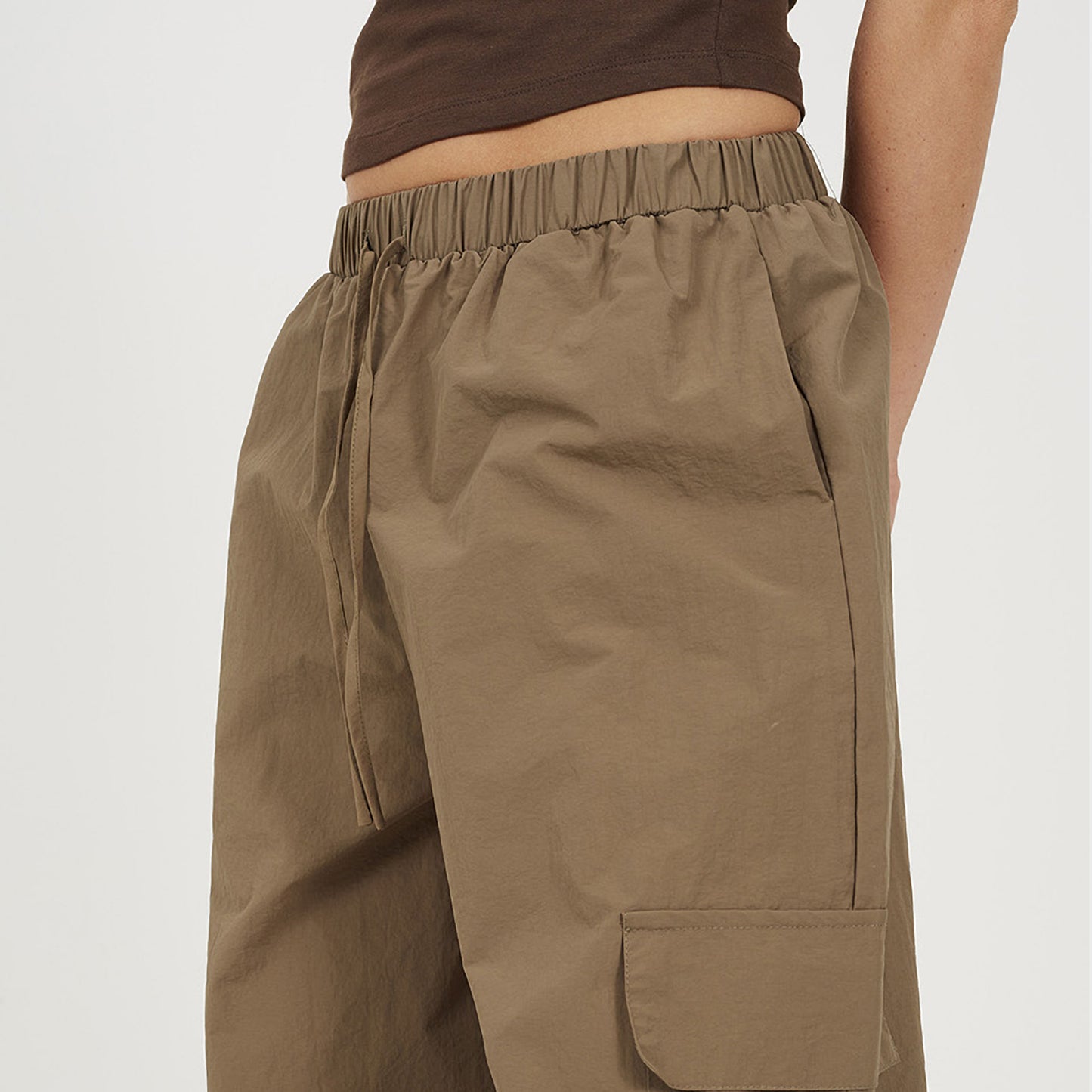 Brave Soul Khaki Baggy Cargo Trousers With Pocket Details - Khaki Image 4