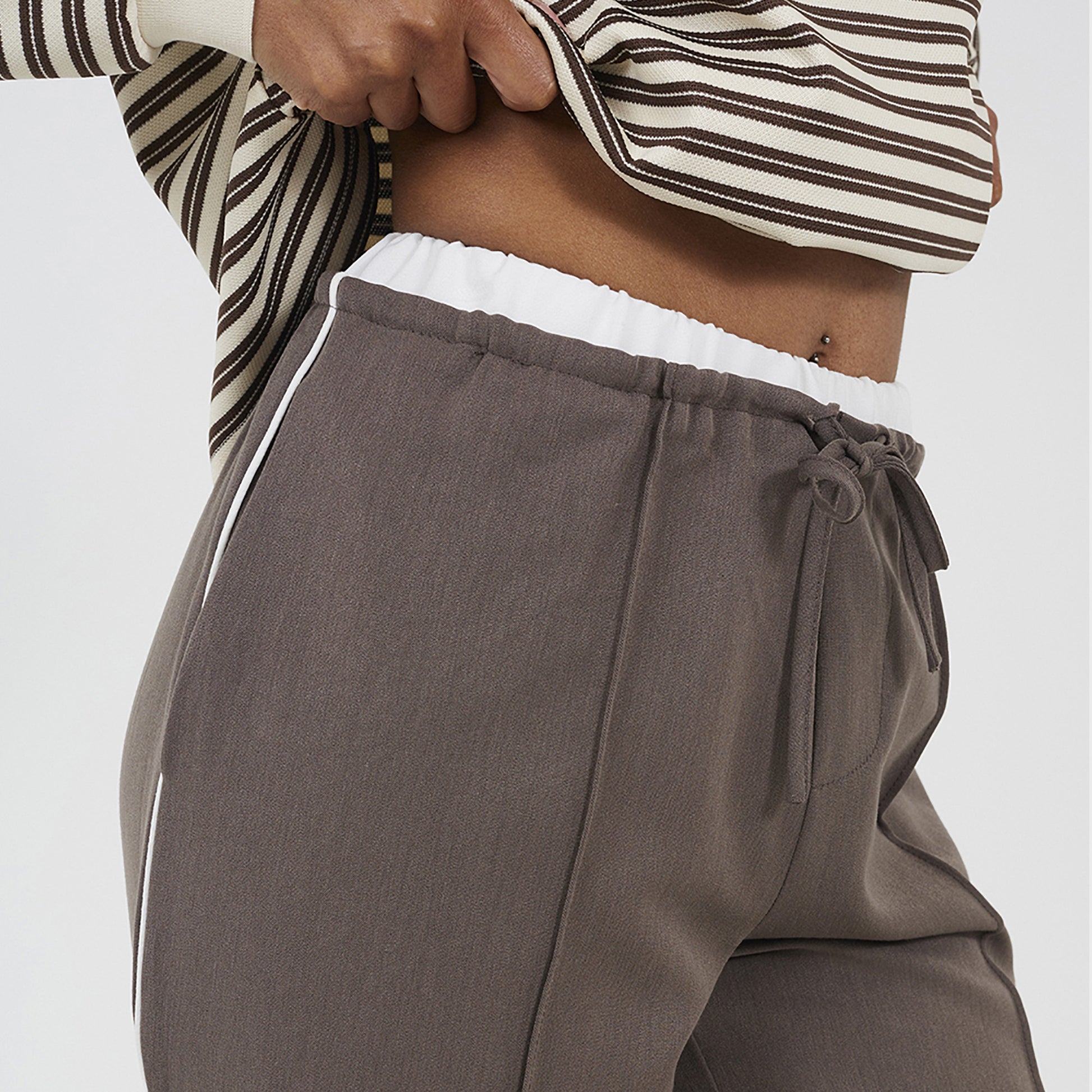 Brave Soul Chocolate Contrast Waistband Tailored Trousers - Chocolate Image 4