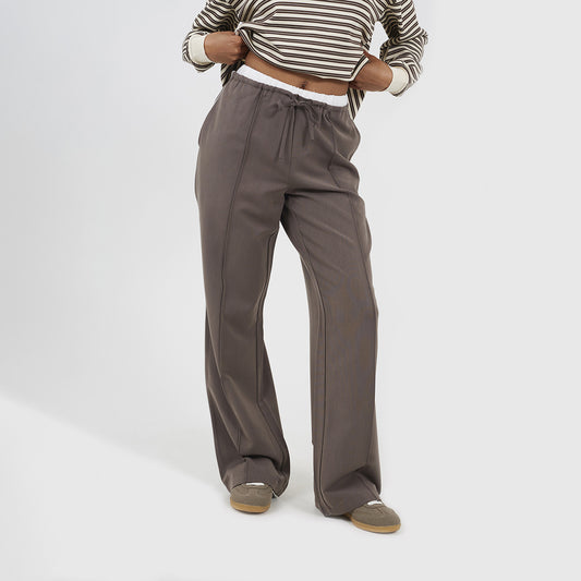 Brave Soul Chocolate Contrast Waistband Tailored Trousers - Chocolate Image 1