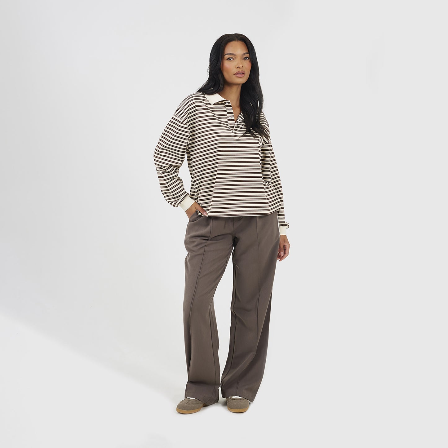 Brave Soul Chocolate Contrast Waistband Tailored Trousers - Chocolate Image 3