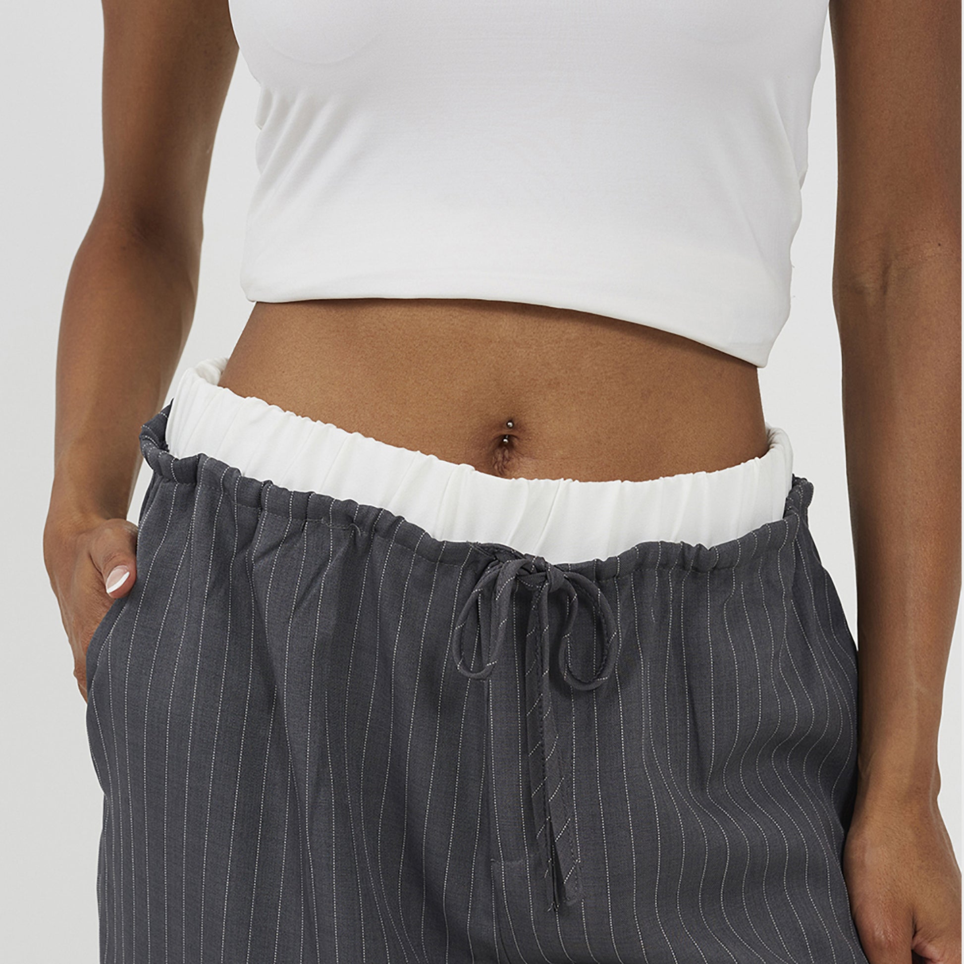 Brave Soul Grey Contrast Waistband Tailored Trousers - Grey Image 4