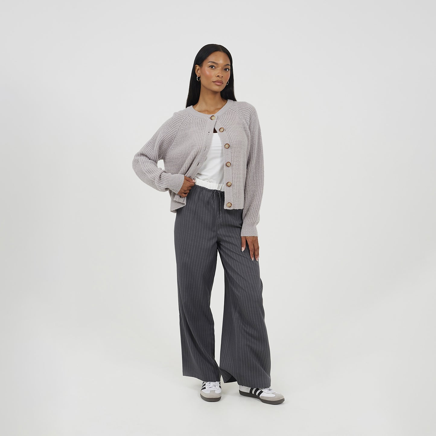Brave Soul Grey Contrast Waistband Tailored Trousers - Grey Image 3