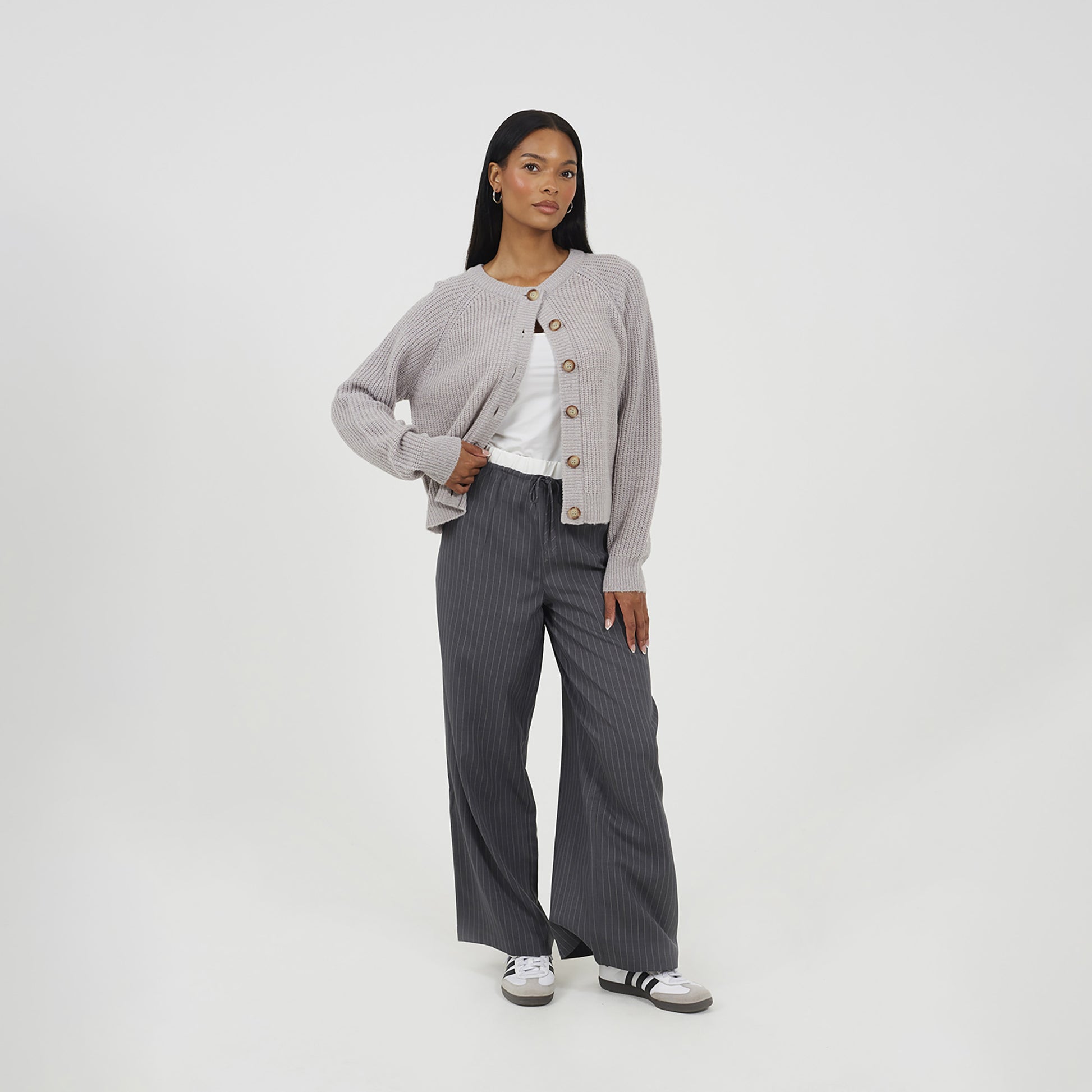 Brave Soul Grey Contrast Waistband Tailored Trousers - Grey Image 3