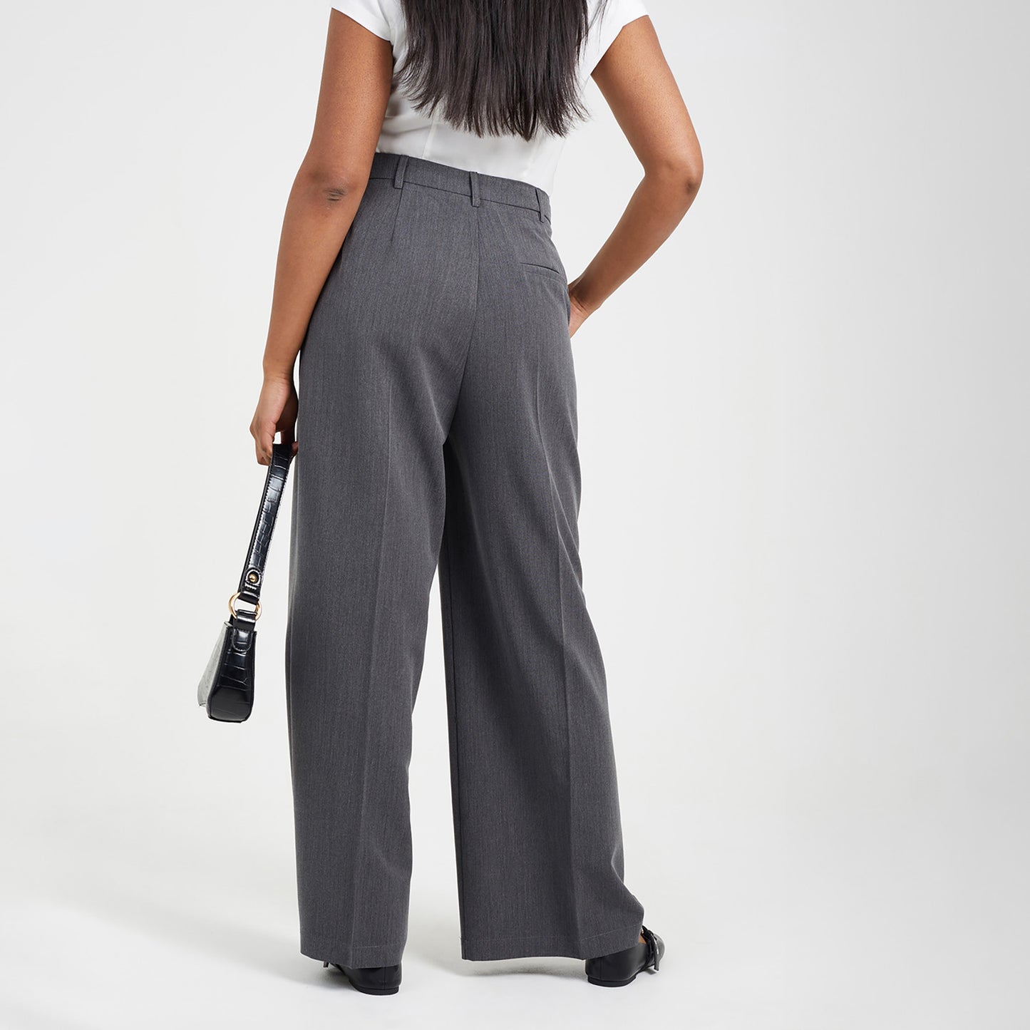 Brave Soul Charcoal Wide Leg Trousers With Pleat Details - Charcoal Image 2