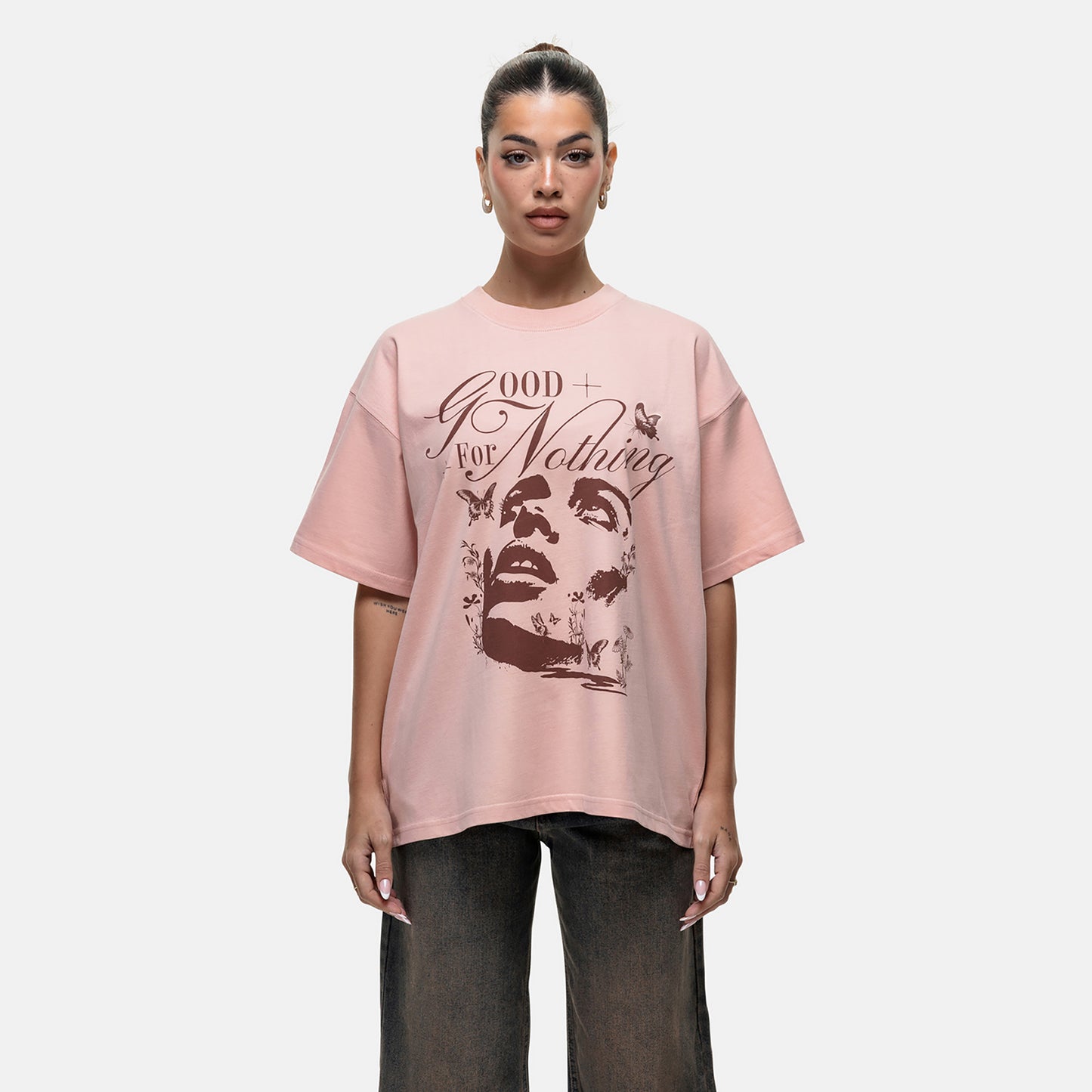 Good For Nothing Pink Graphic Print Oversized T-Shirt - Pink Image 1