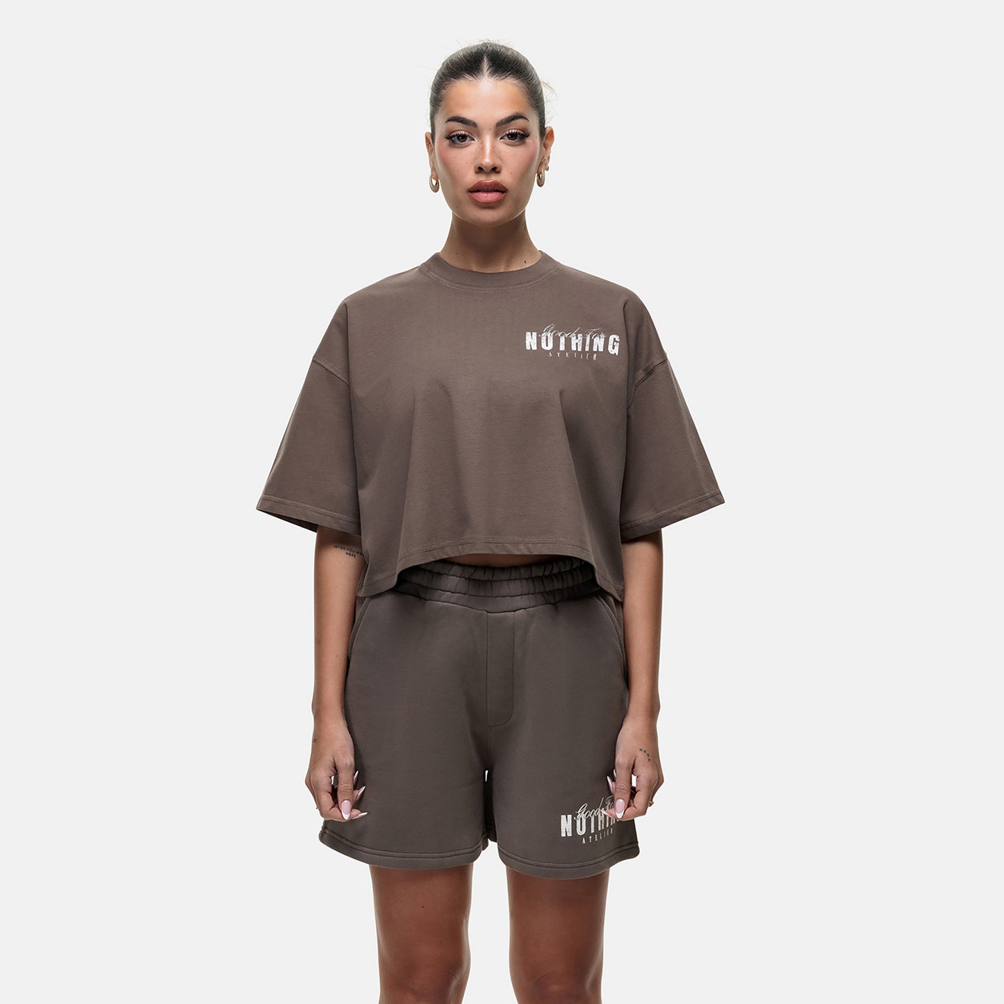 Good For Nothing Taupe Relaxed Cropped T-shirt - Taupe Image 1