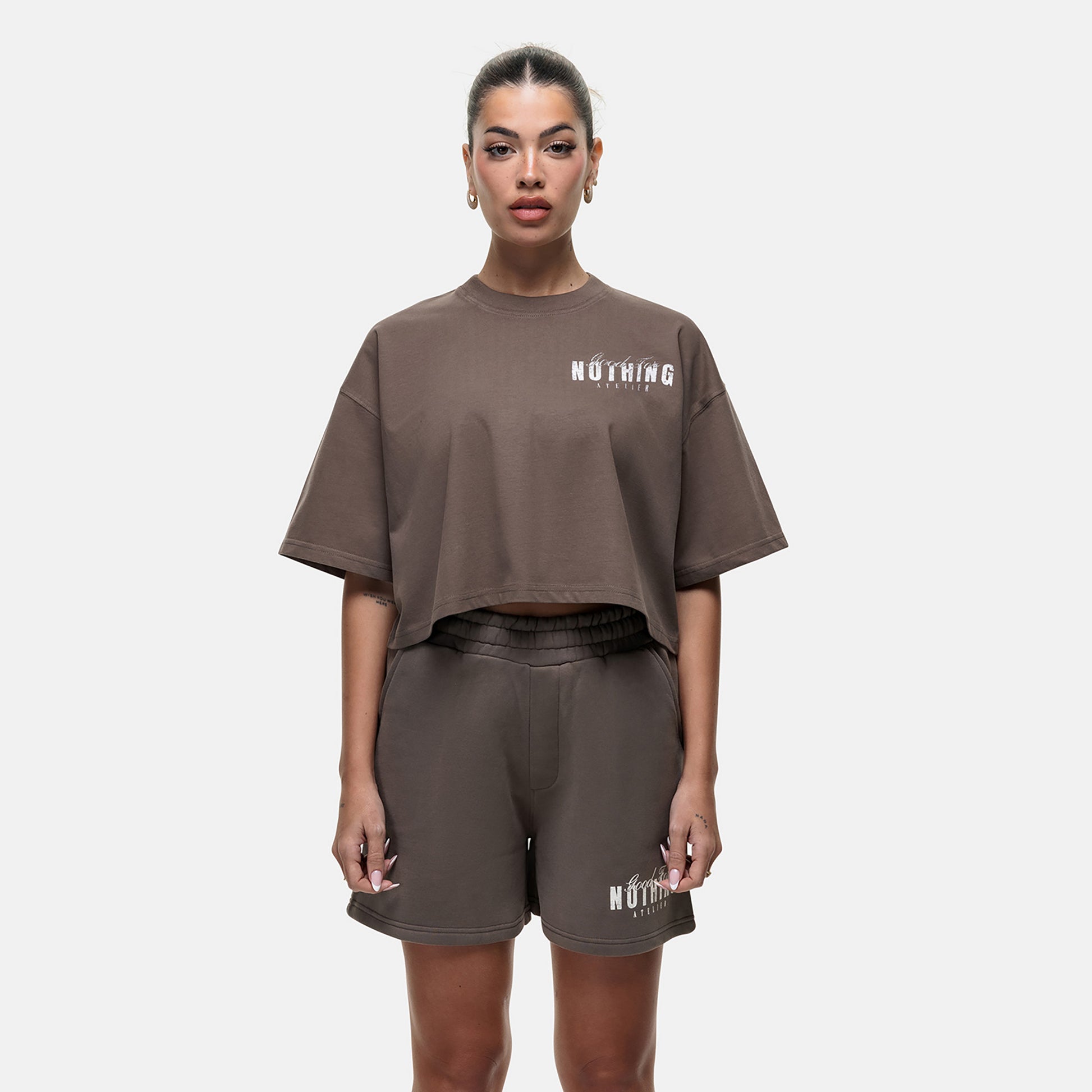 Good For Nothing Taupe Relaxed Cropped T-shirt - Taupe Image 1