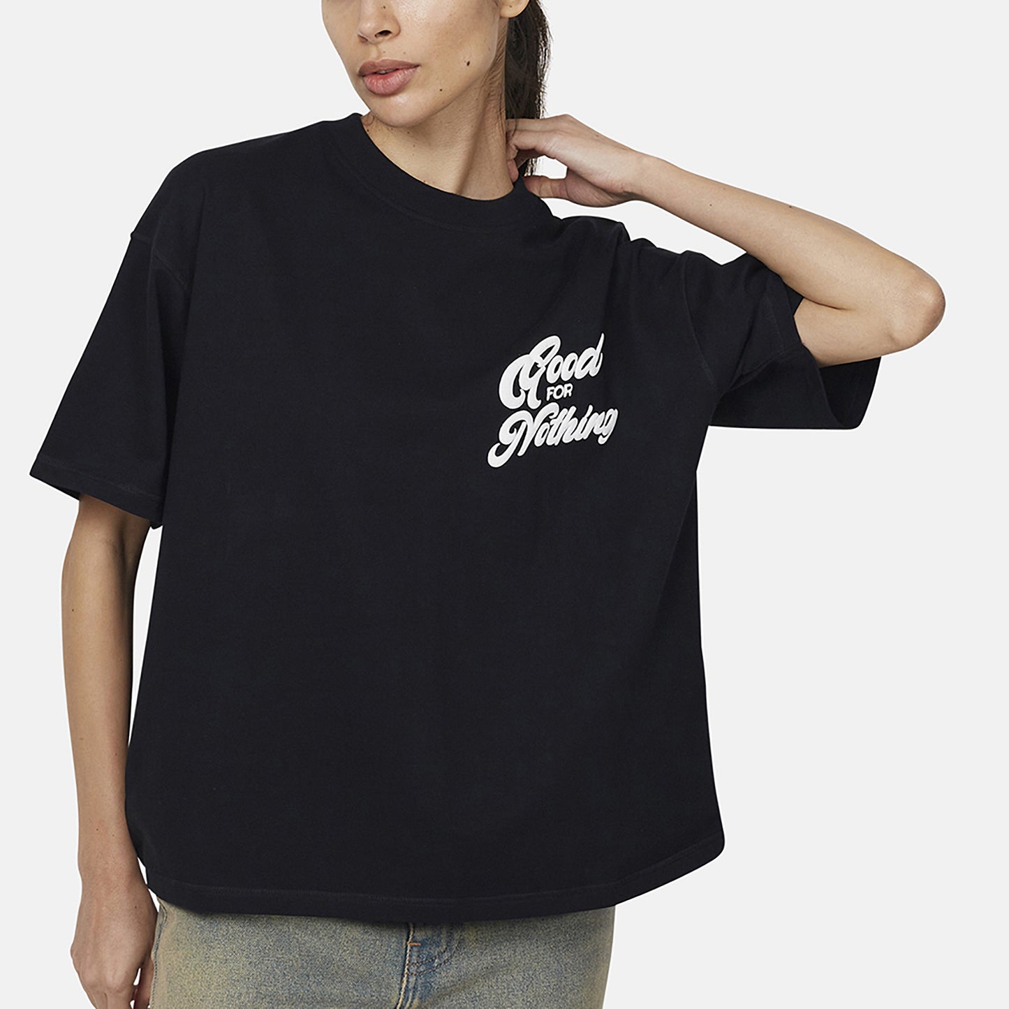 Good For Nothing Black Oversized Puff Print T-Shirt - Black Image 3