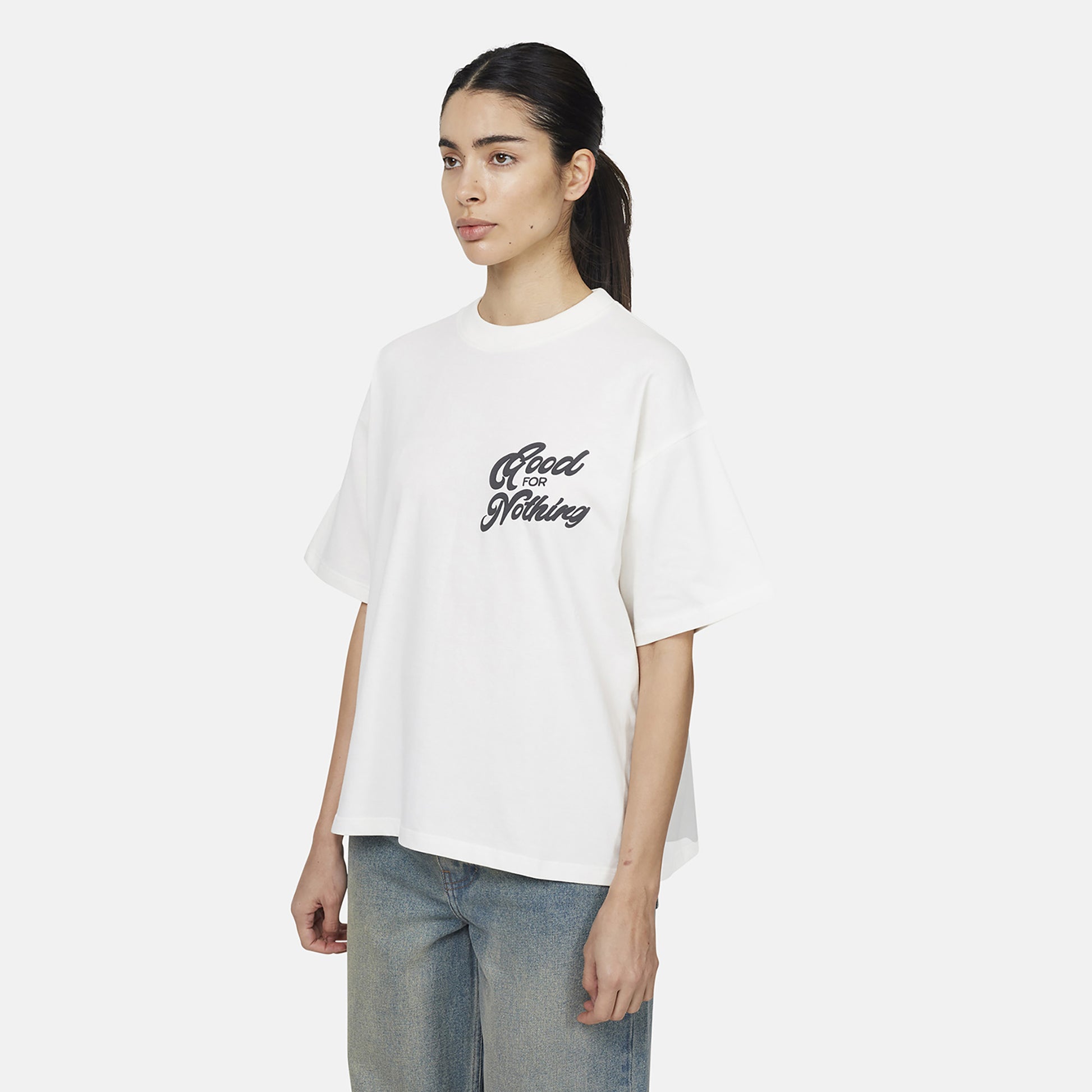 Good For Nothing White Oversized Puff Print T-Shirt - White Image 1