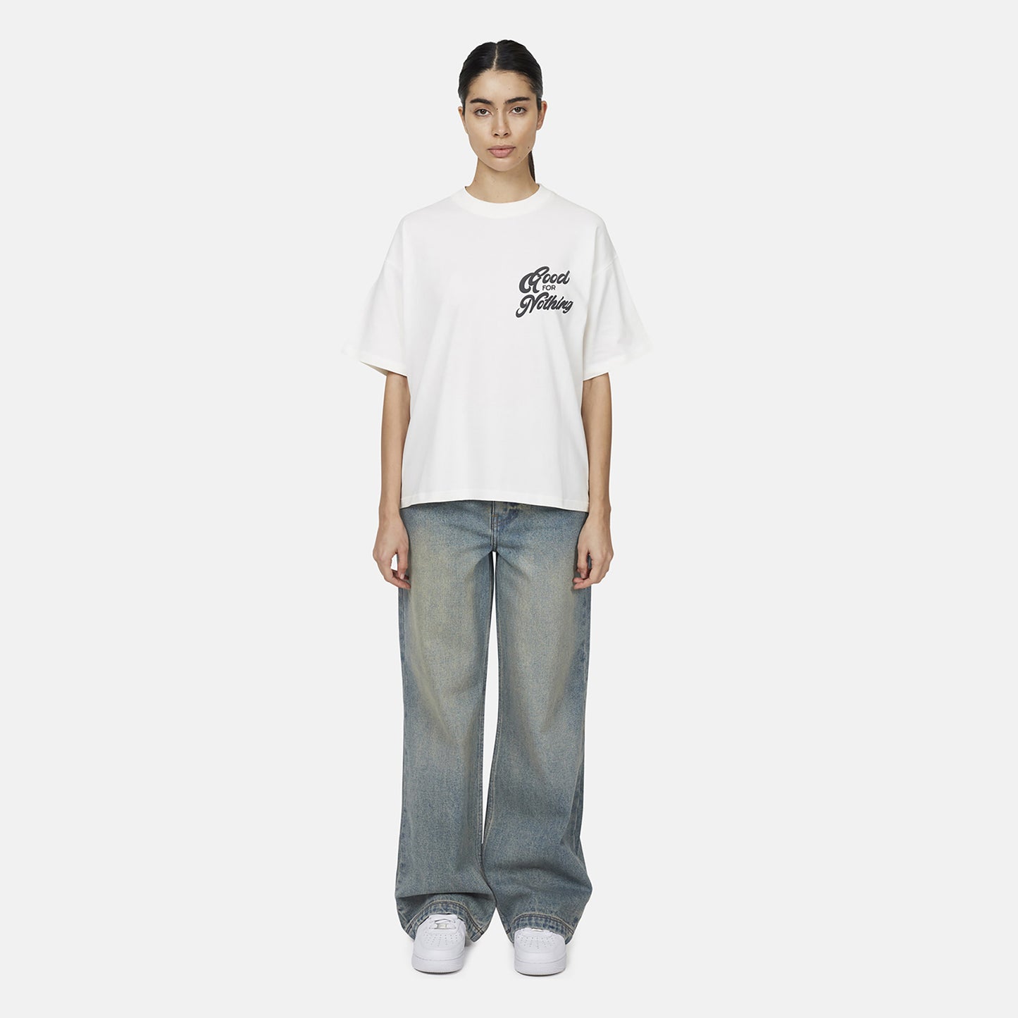 Good For Nothing White Oversized Puff Print T-Shirt - White Image 4