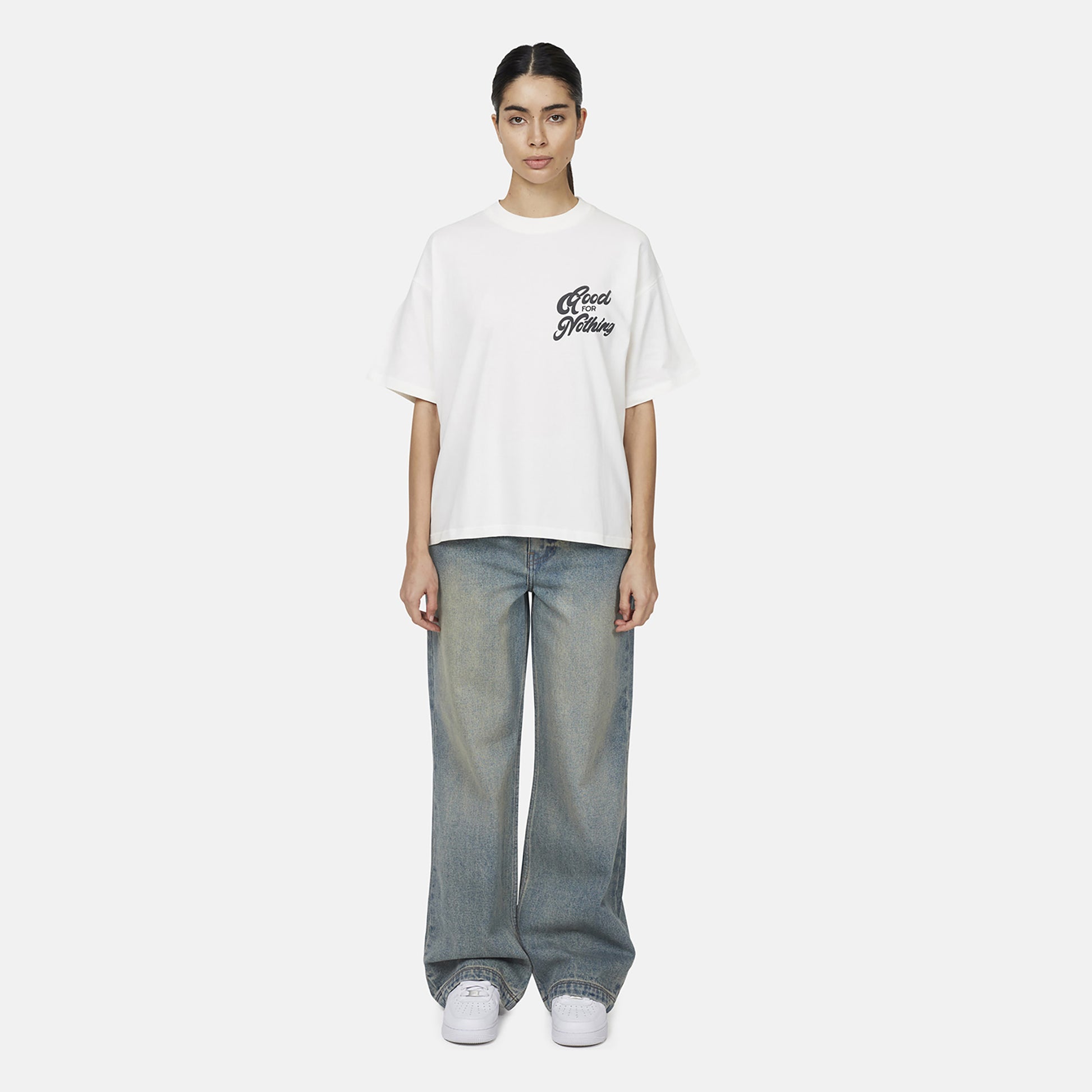 Good For Nothing White Oversized Puff Print T-Shirt - White Image 4