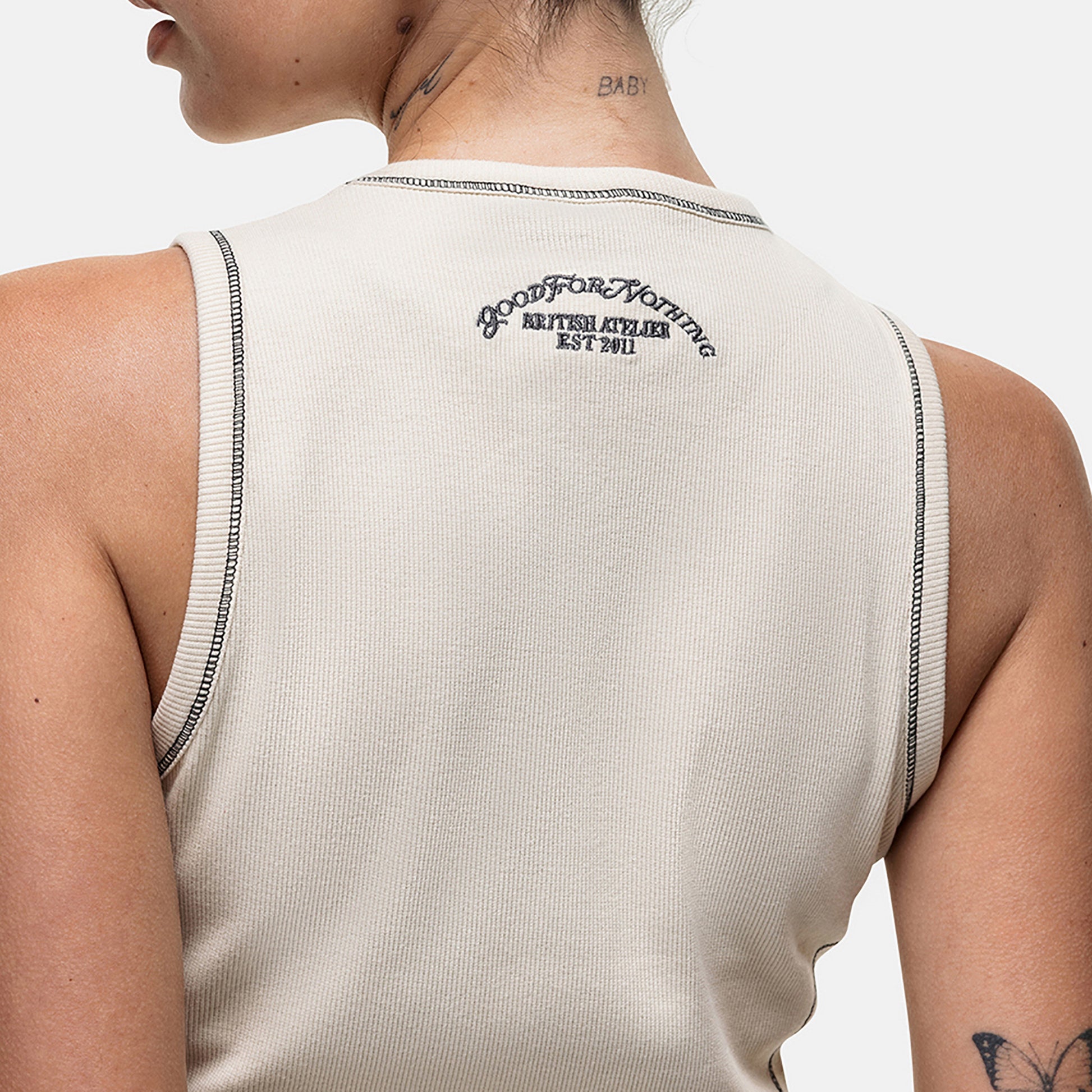 Good For Nothing Cream Stitch Detail Cropped Vest Top - Cream Image 2