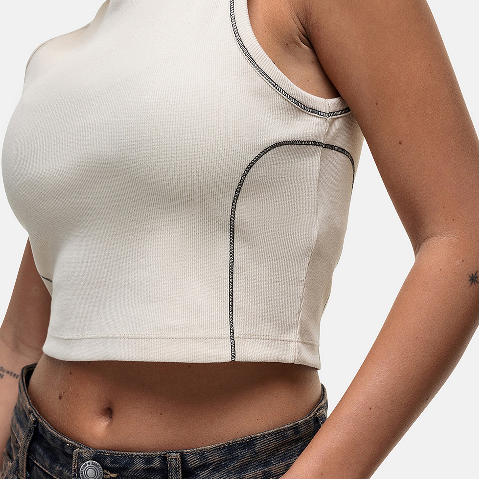 Good For Nothing Cream Stitch Detail Cropped Vest Top - Cream Image 3