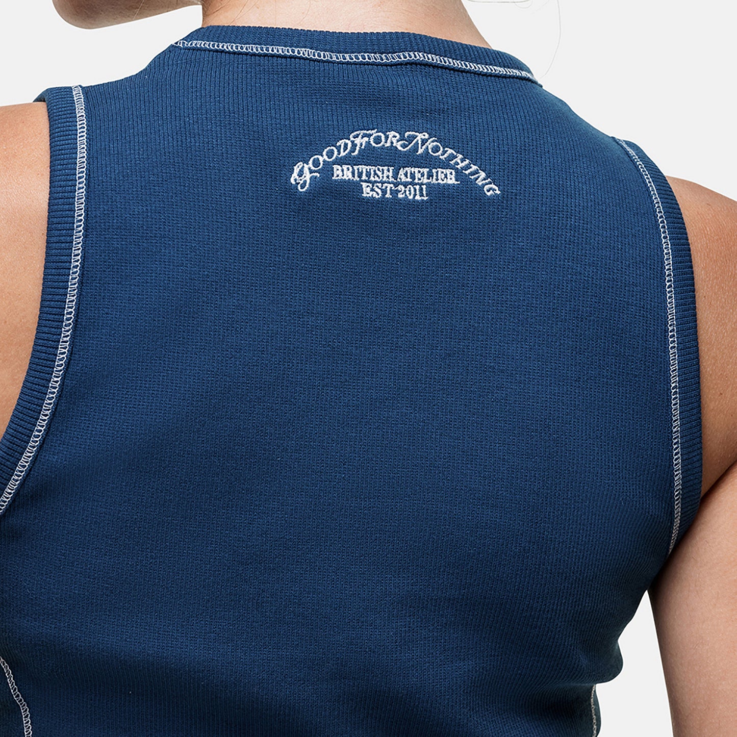 Good For Nothing Navy Stitch Detail Cropped Vest Top - Navy Image 2