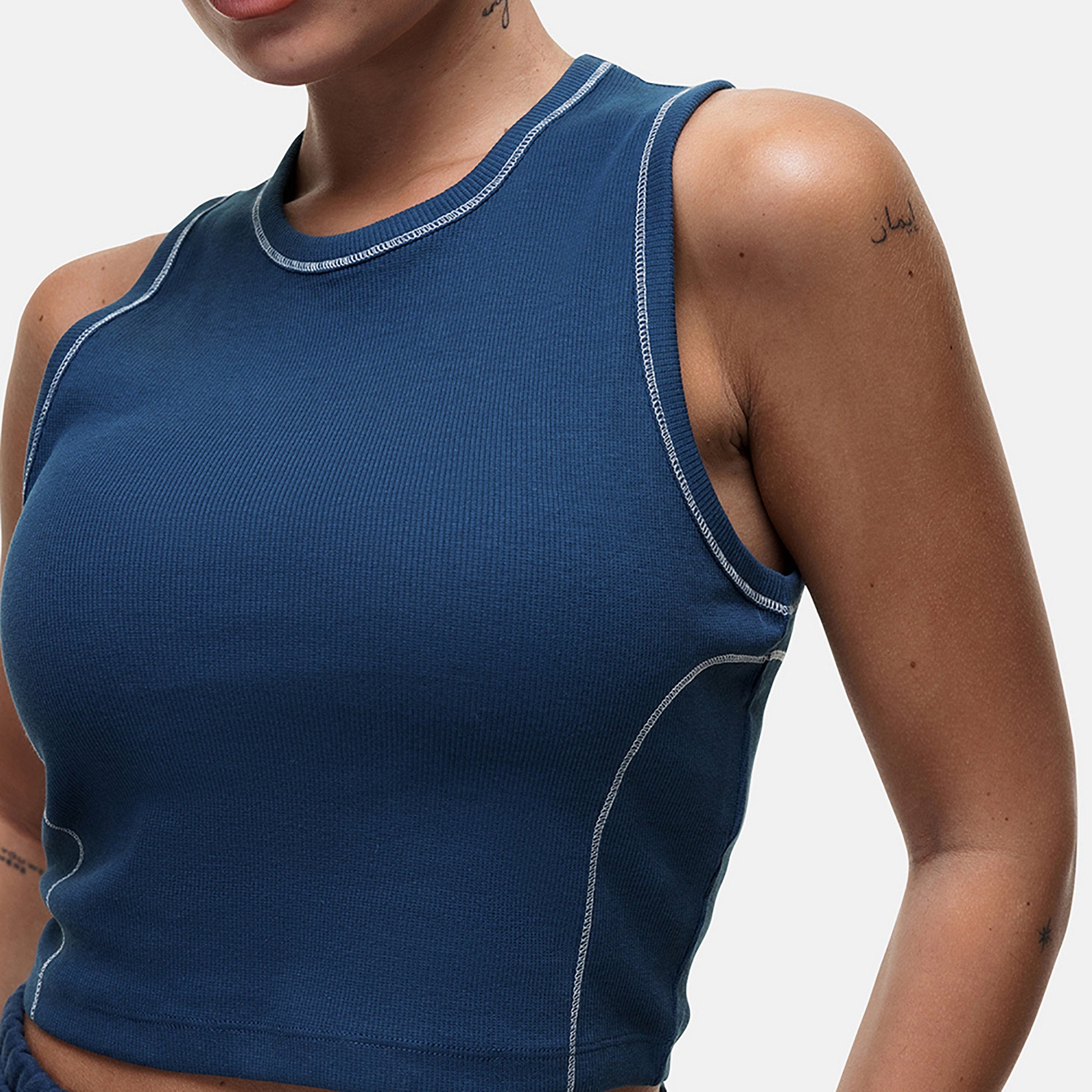Good For Nothing Navy Stitch Detail Cropped Vest Top - Navy Image 3