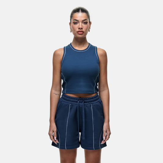 Good For Nothing Navy Stitch Detail Cropped Vest Top - Navy Image 1
